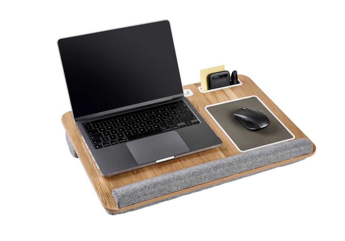 Stolík pod notebook LAPPY - šedá/přírodní barvy, Konvenční, kompozitní dřevo/textil (55/36,5/9,5cm) - Mömax