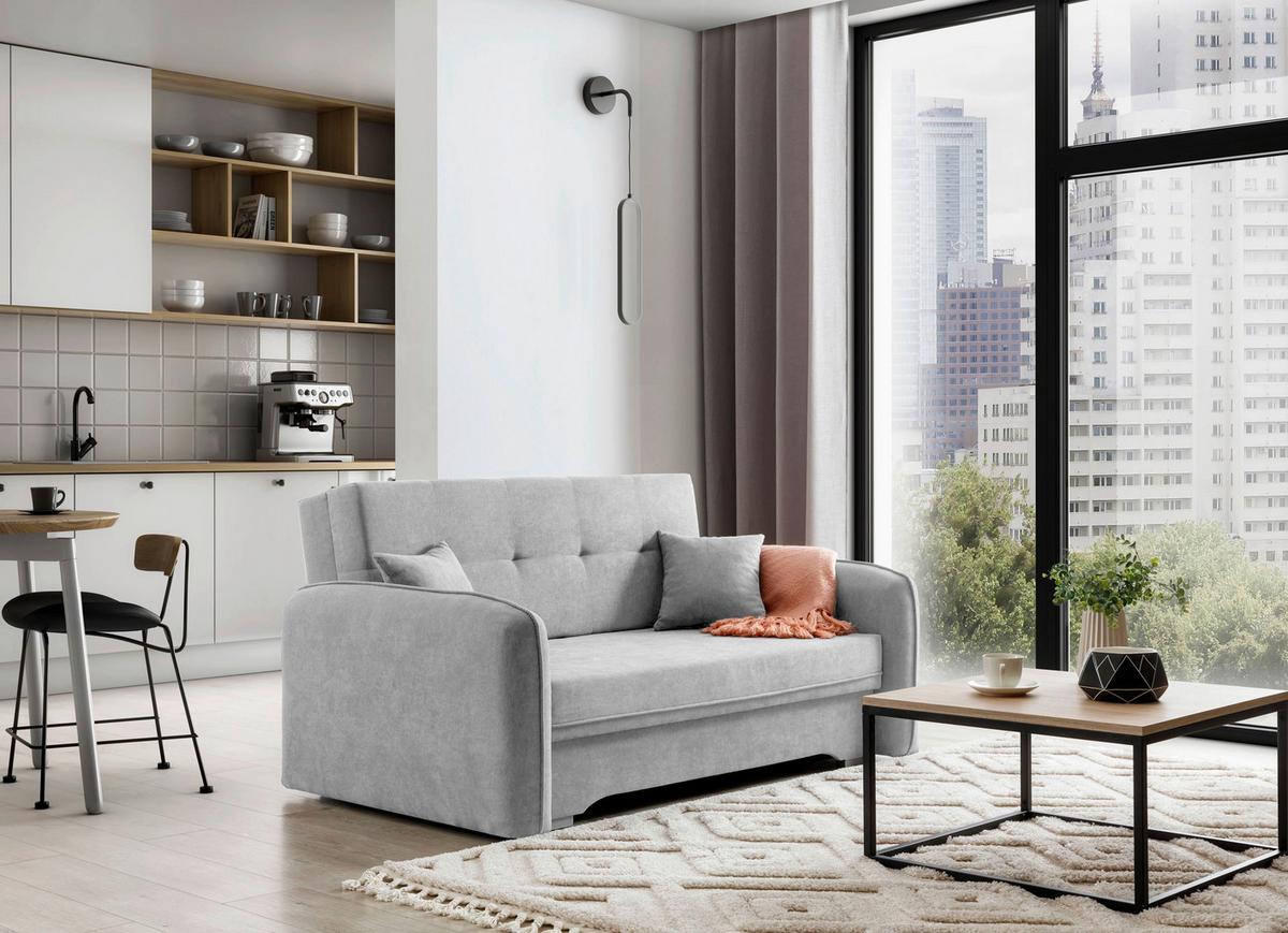 Schlafsofa Laine Hellgrau, B: 155 cm - Silberfarben/Hellgrau, Design, Textil (155/105/75cm) - MID.YOU