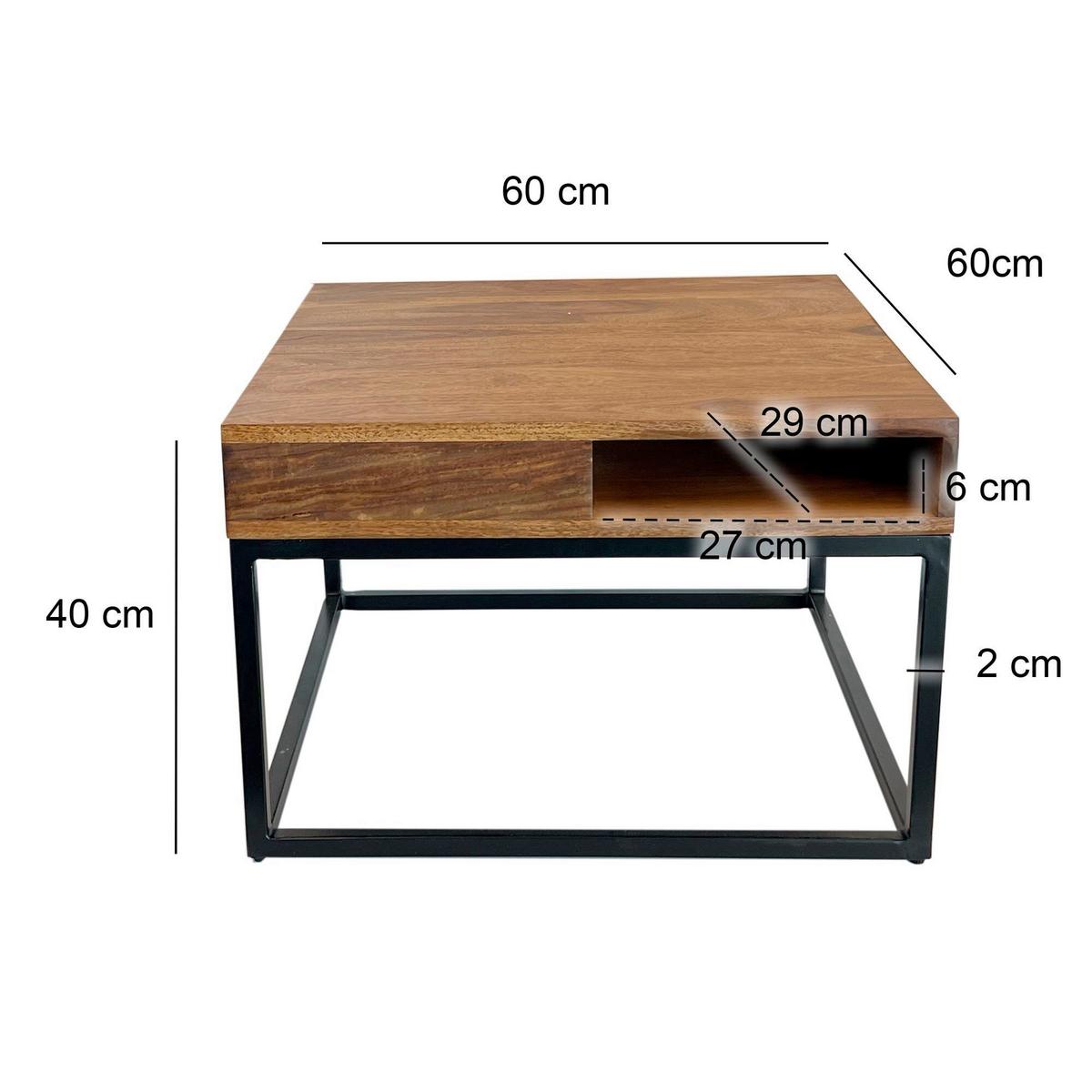 Couchtisch Sheeshamfarben B: 60 cm - Sheeshamfarben/Schwarz, Natur, Holz/Metall (60/60/40cm) - Livetastic