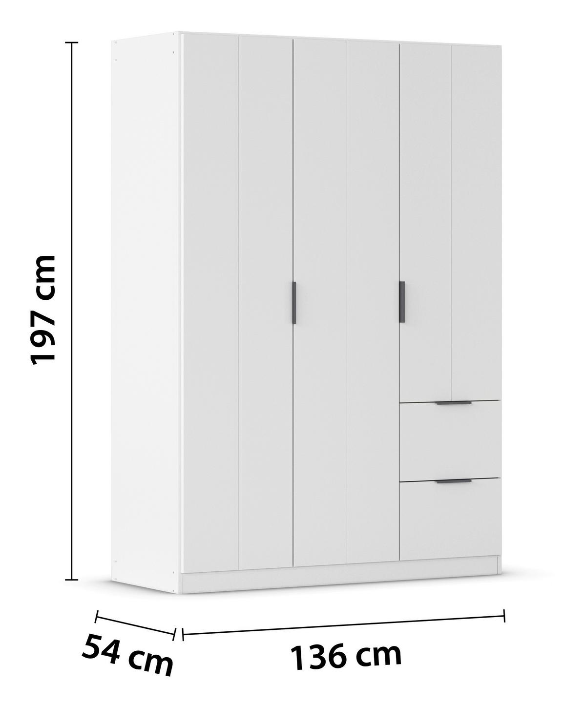 DREHTÜRENSCHRANK Ella Weiß B: 136cm - Weiß, MODERN, Holzwerkstoff (136/197/54cm) - Rauch Möbel
