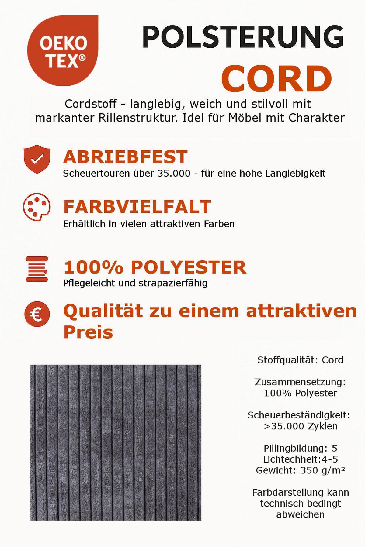 Ecksofa mit Schlaffunktion Flora Blau Kord - Blau/Silberfarben, Design, Textil (250/190cm) - MID.YOU