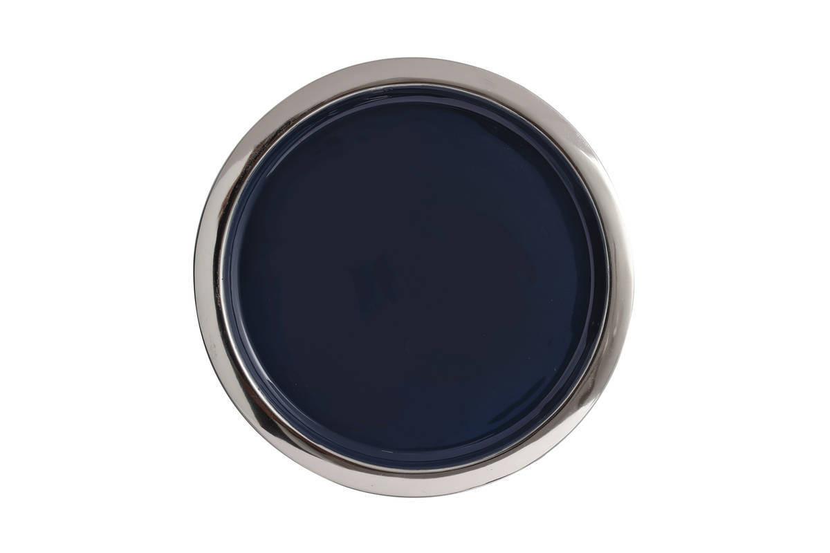 Tortenplatte Rund Eisen Art Deco D: 29 Cm - Silberfarben/Dunkelblau, Trend, Metall (29/14cm) - Kayoom