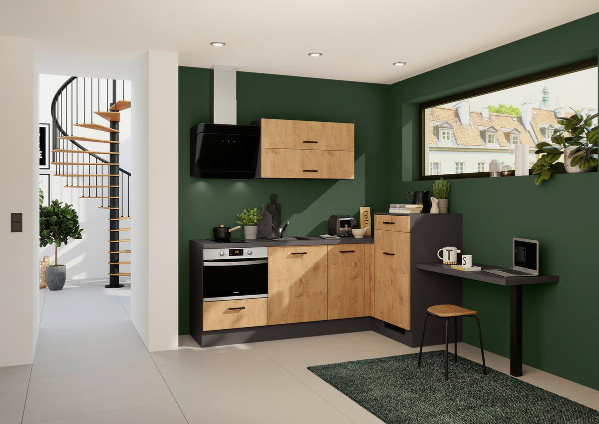 Eckküche Ibz 4350 Ho - Eichefarben/Dunkelgrau, Design, Holzwerkstoff (225/241cm) - Impuls