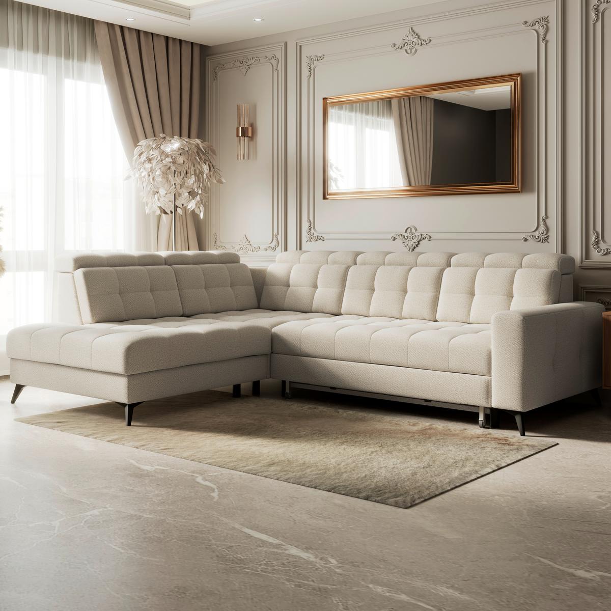 Ecksofa Barletta New Velours Beige, 228x289cm - Beige/Schwarz, ROMANTIK / LANDHAUS, Textil (228/289cm) - Luca Bessoni