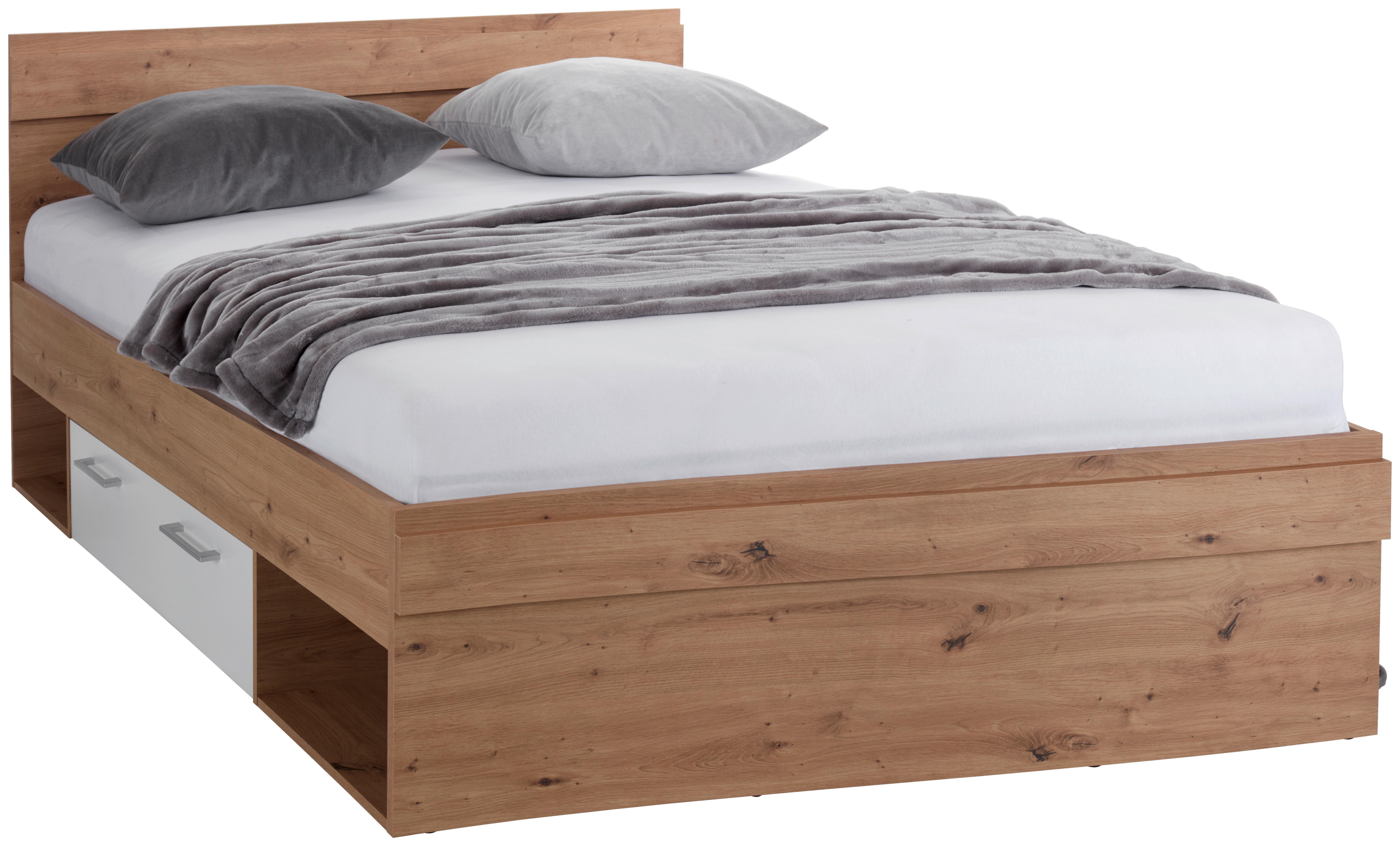 Stauraumbett 140x200 Cm Box, Artisan Eiche Dekor/weiß - Blau/Eichefarben, MODERN, Holzwerkstoff (140/200cm) - Ondega