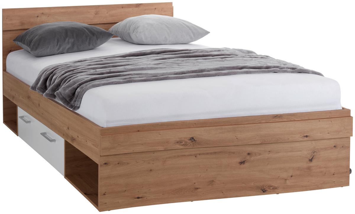 Stauraumbett 140x200 Cm Box, Artisan Eiche Dekor/weiß - Eichefarben/Weiß, MODERN, Holzwerkstoff (140/200cm) - Ondega