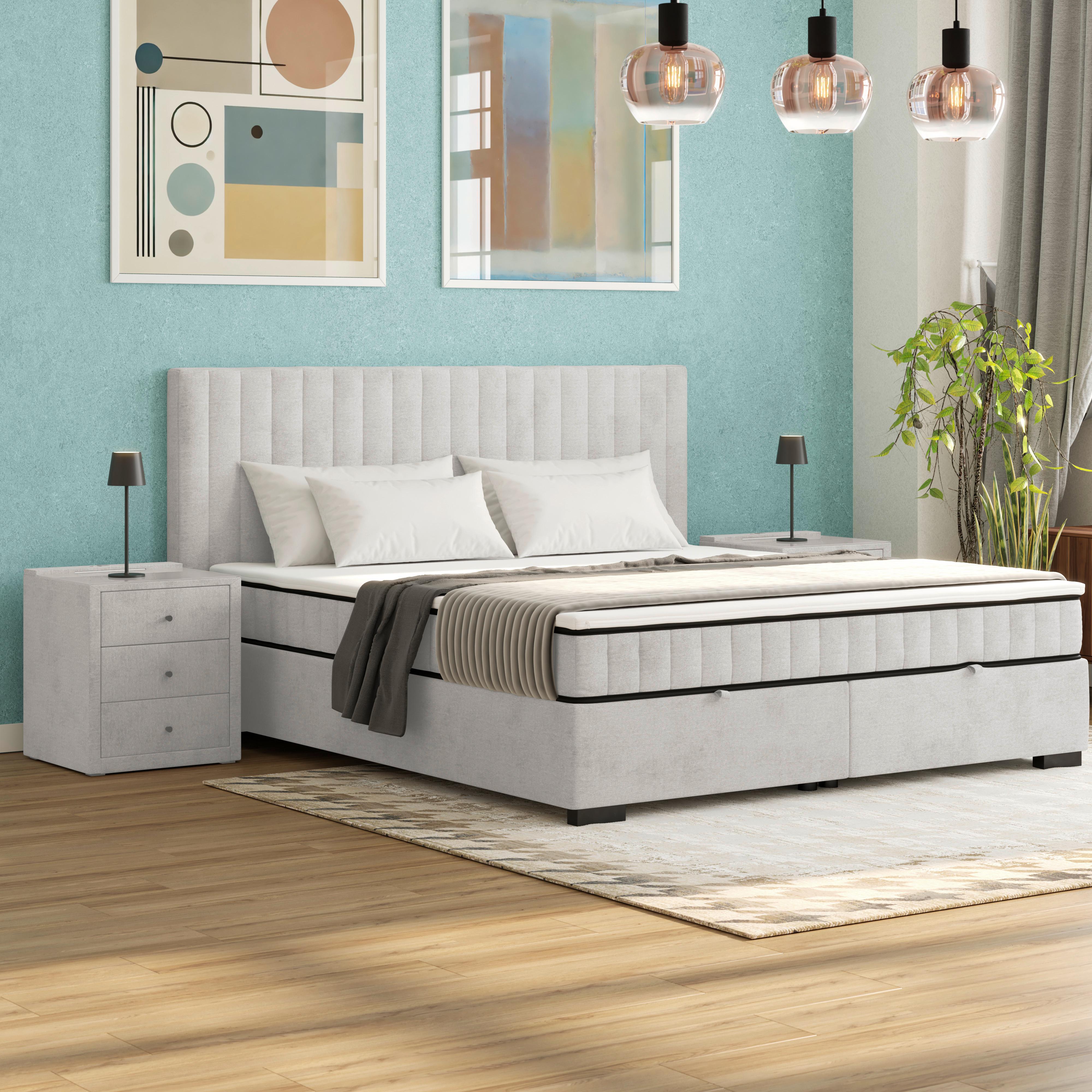 Boxbett Maya 180 - Hellgrau/Schwarz, MODERN, Holz/Holzwerkstoff (180/200cm)