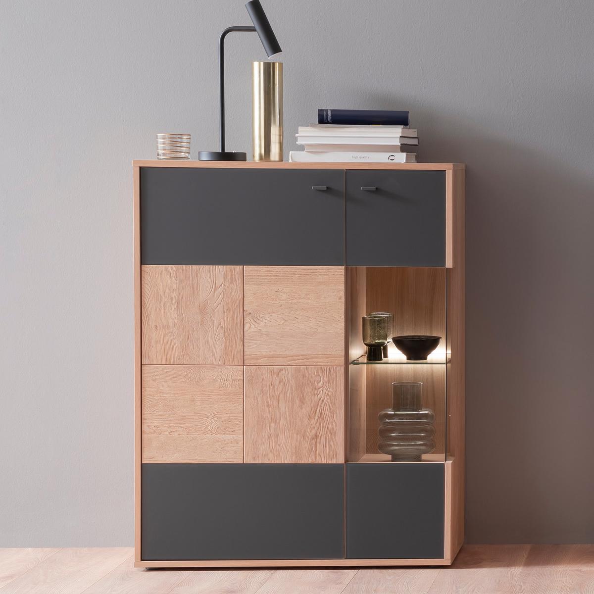 Wohnkombination teilmassiv 3tlg. Valencia Anthrazit/Eiche - Eiche Bianco/Anthrazit, Design, Glas/Holz (328/193/50cm) - MID.YOU