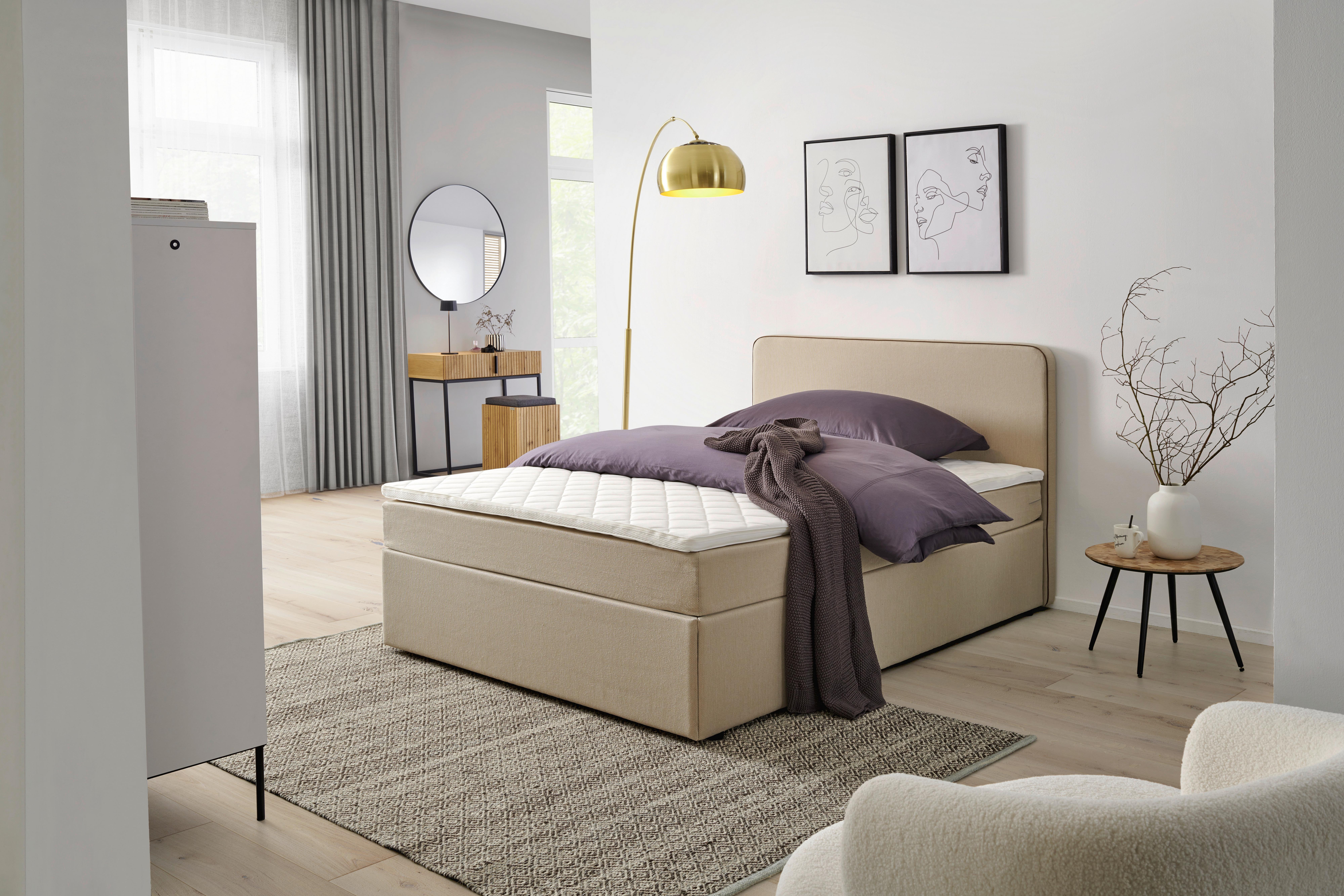 Boxspringbett Mit Topper 120x200 Cm Anton, Beige - Beige, KONVENTIONELL, Holz/Textil (120/200cm) - P & B