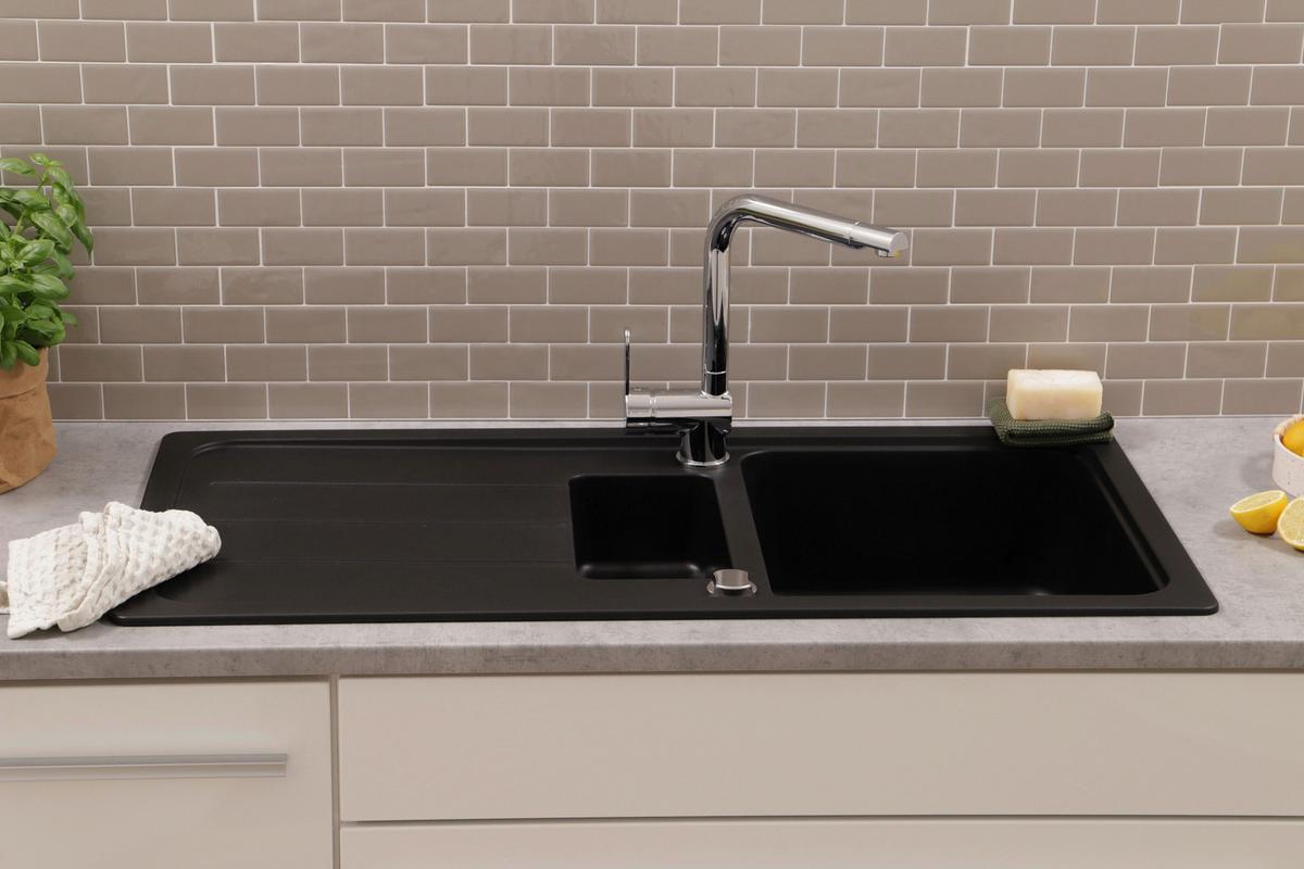 Spüle Austin Schwarz B: 100 cm - Schwarz, Design, Stein (100/20/50cm) - Respekta