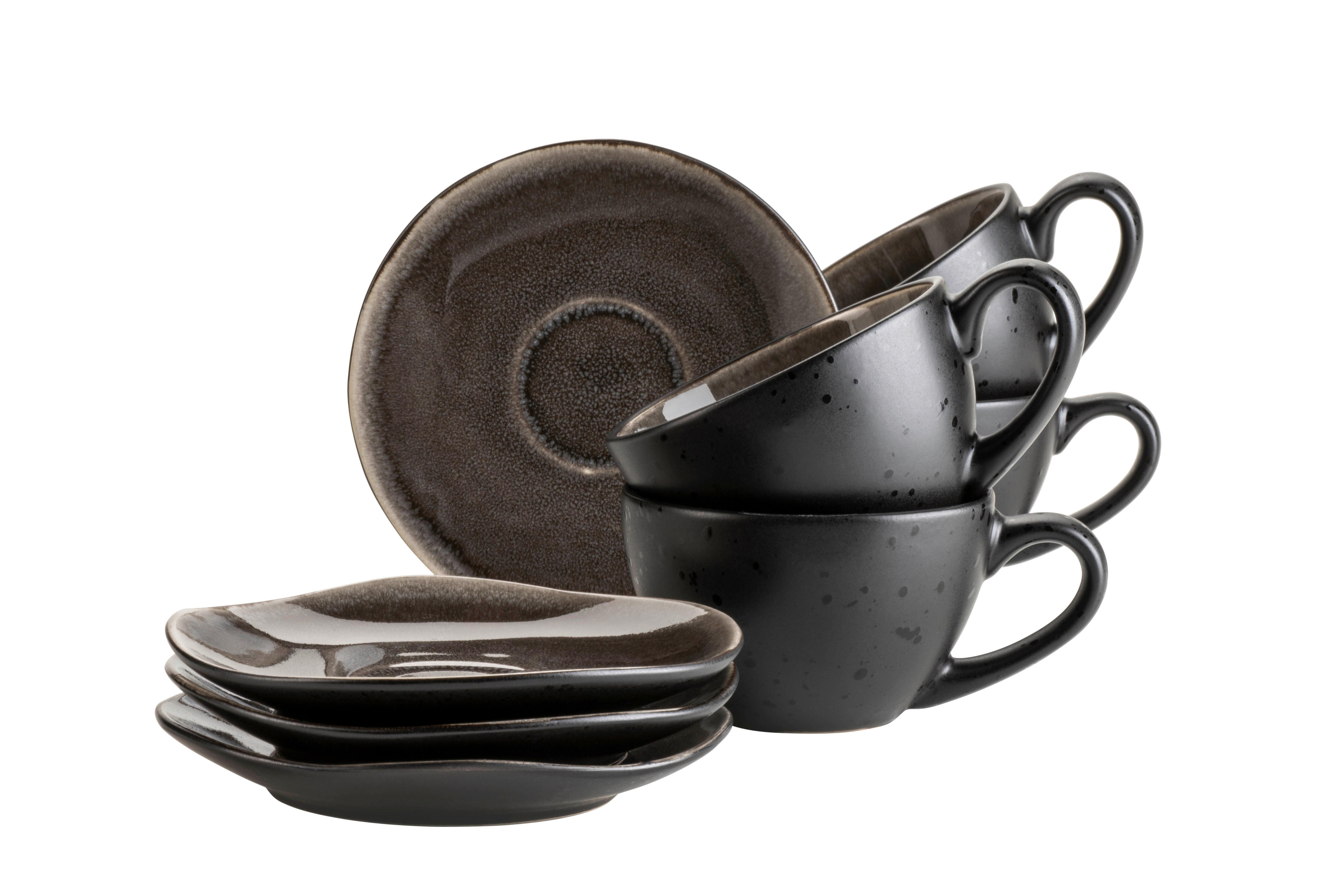 Tassenset Niara Organic Steinzeug 8--Teilig. Braun Schwarz
