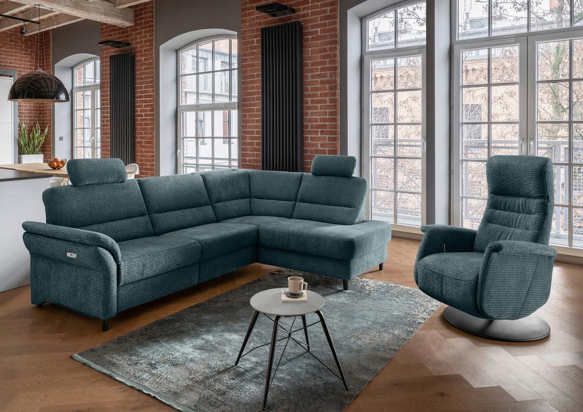 Relaxsessel Latina Blau 360 Grad Drehbar, B: 72 Cm - Blau/Schwarz, MODERN, Textil (72/118/85-165cm) - Livetastic