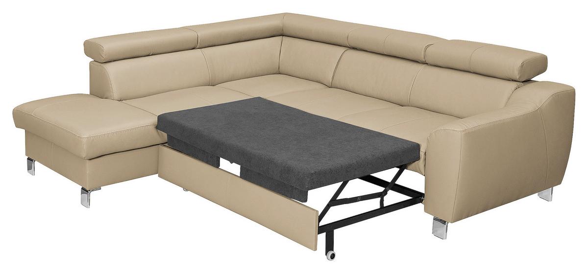 Ecksofa Aspen Beige S: 208 Cm - Chromfarben/Beige, Design, Leder/Textil (208/245cm) - Livetastic