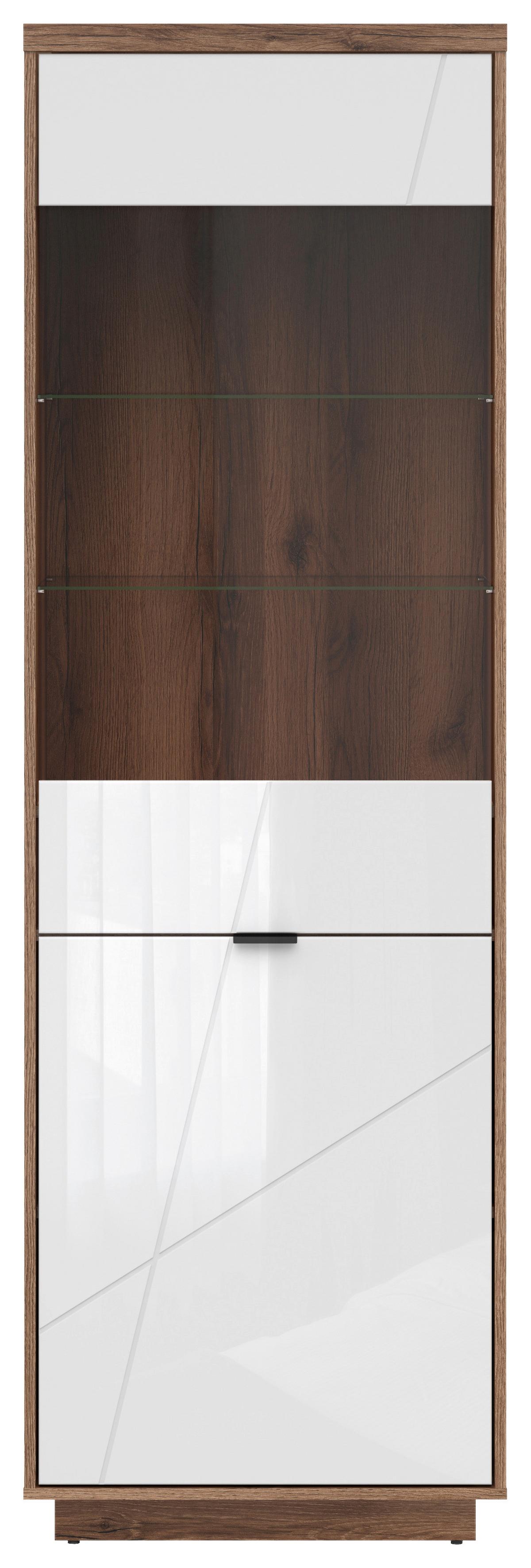 Vitrine Forn Glass-Door Cabinet - Weiß Hochglanz/Eichefarben, Design, Glas/Holzwerkstoff (64/200,5/42,5cm)