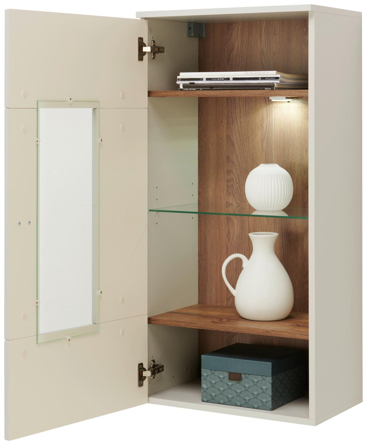 Hängevitrine Arian B: 50,1 cm Eiche Dekor/Hellgrau - Eichefarben/Hellgrau, MODERN, Glas/Holzwerkstoff (50,1/103,2/32,2cm)