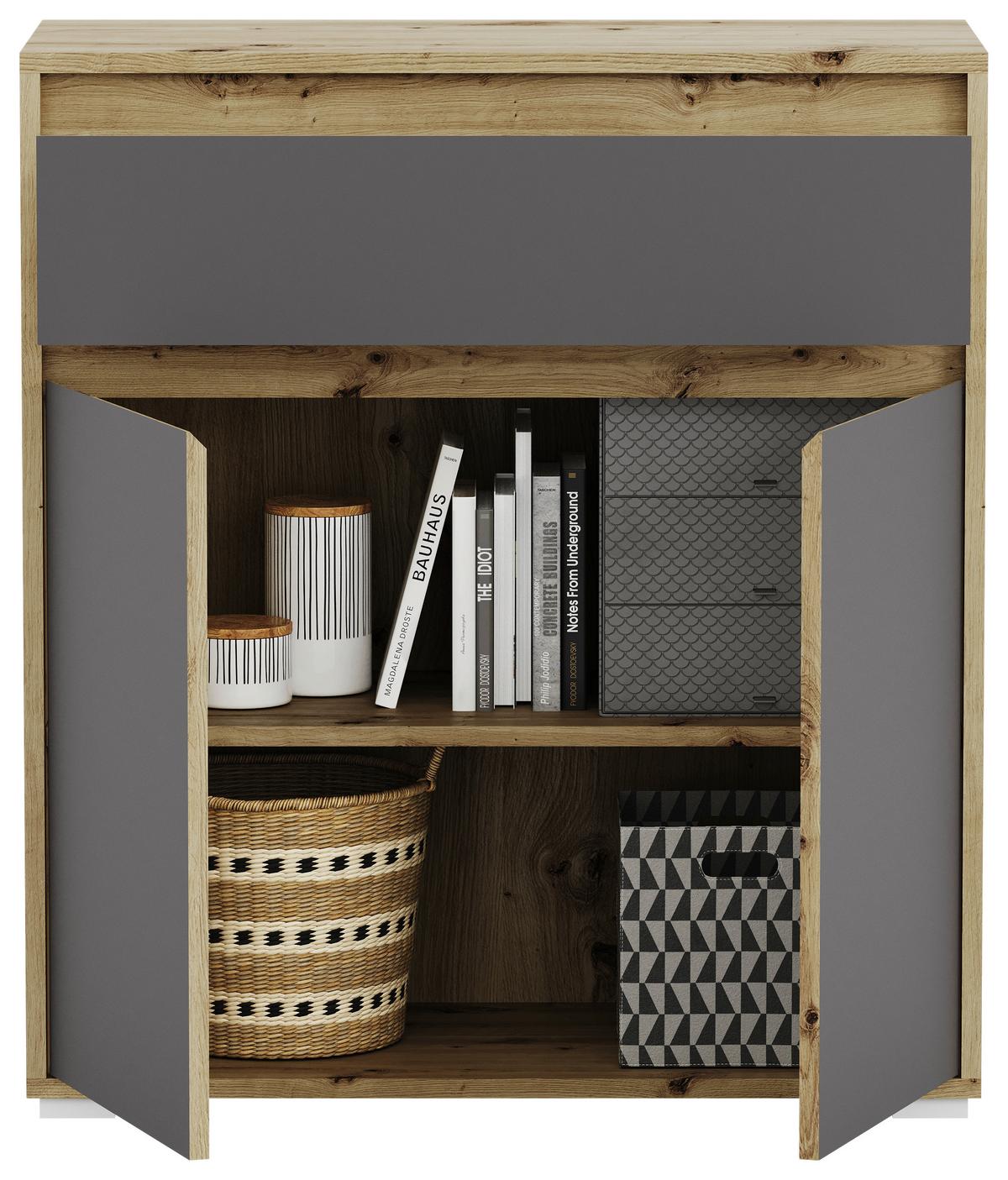 Kommode grifflos B: 76 cm Torino Eiche Dekor/Grau - Eichefarben/Silberfarben, MODERN (76/85/35cm)