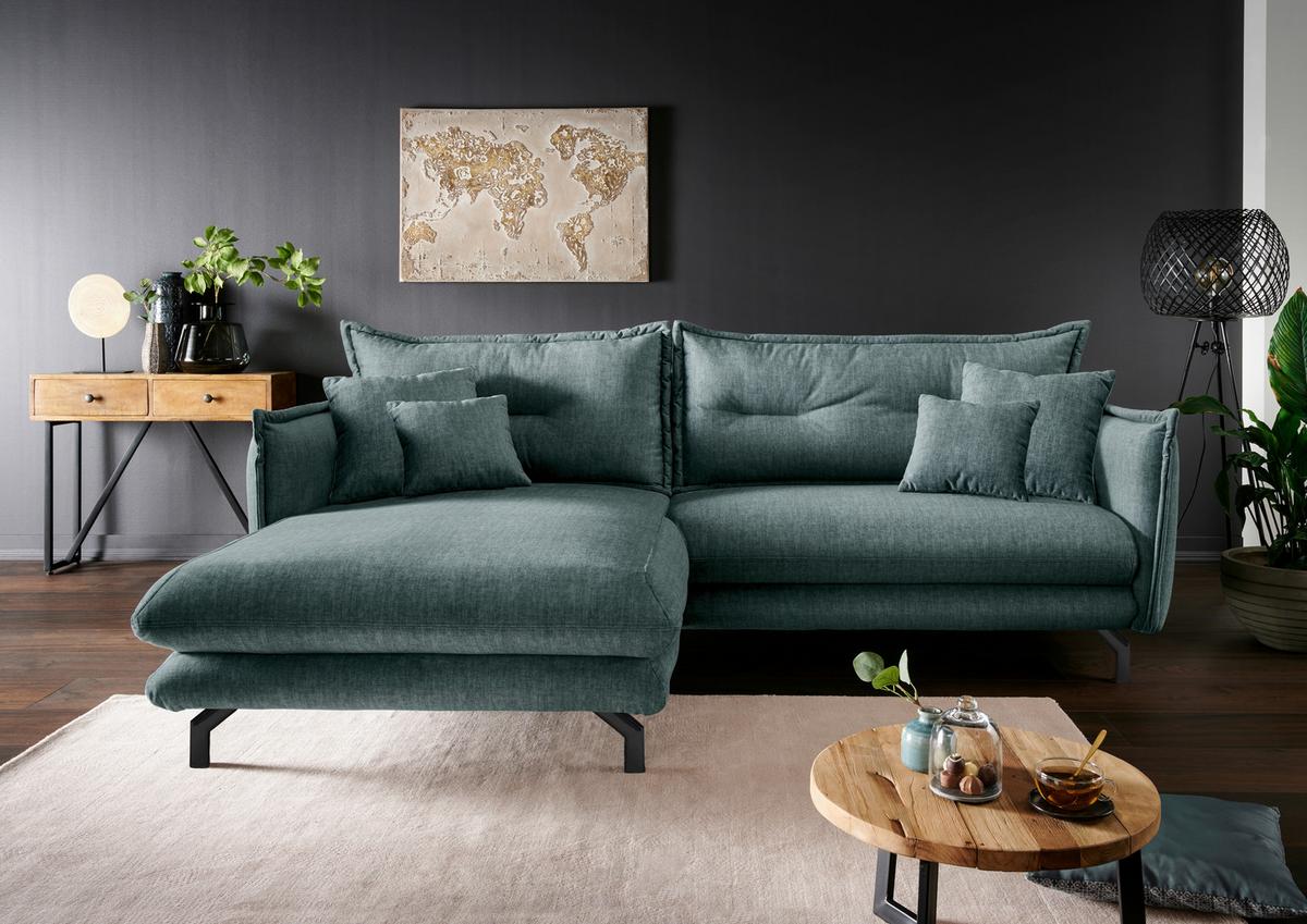 Ecksofa Lava Hellgrün S: 180/255 Cm - Türkis/Schwarz, MODERN, Textil (180/255cm) - Livetastic