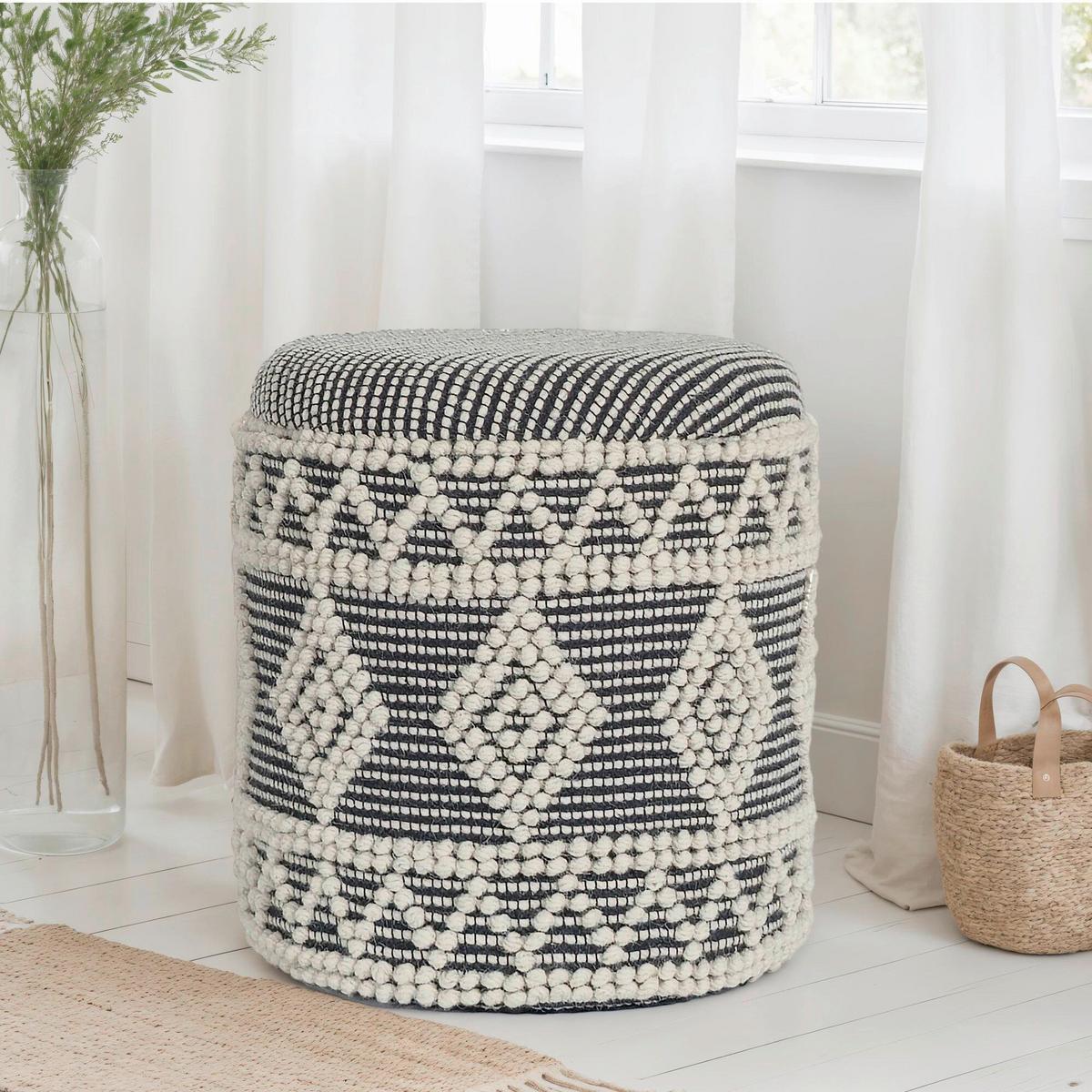 Hocker Creme, Schwarz B: 40cm - Creme/Schwarz, Design, Textil (40/45/40cm) - MID.YOU