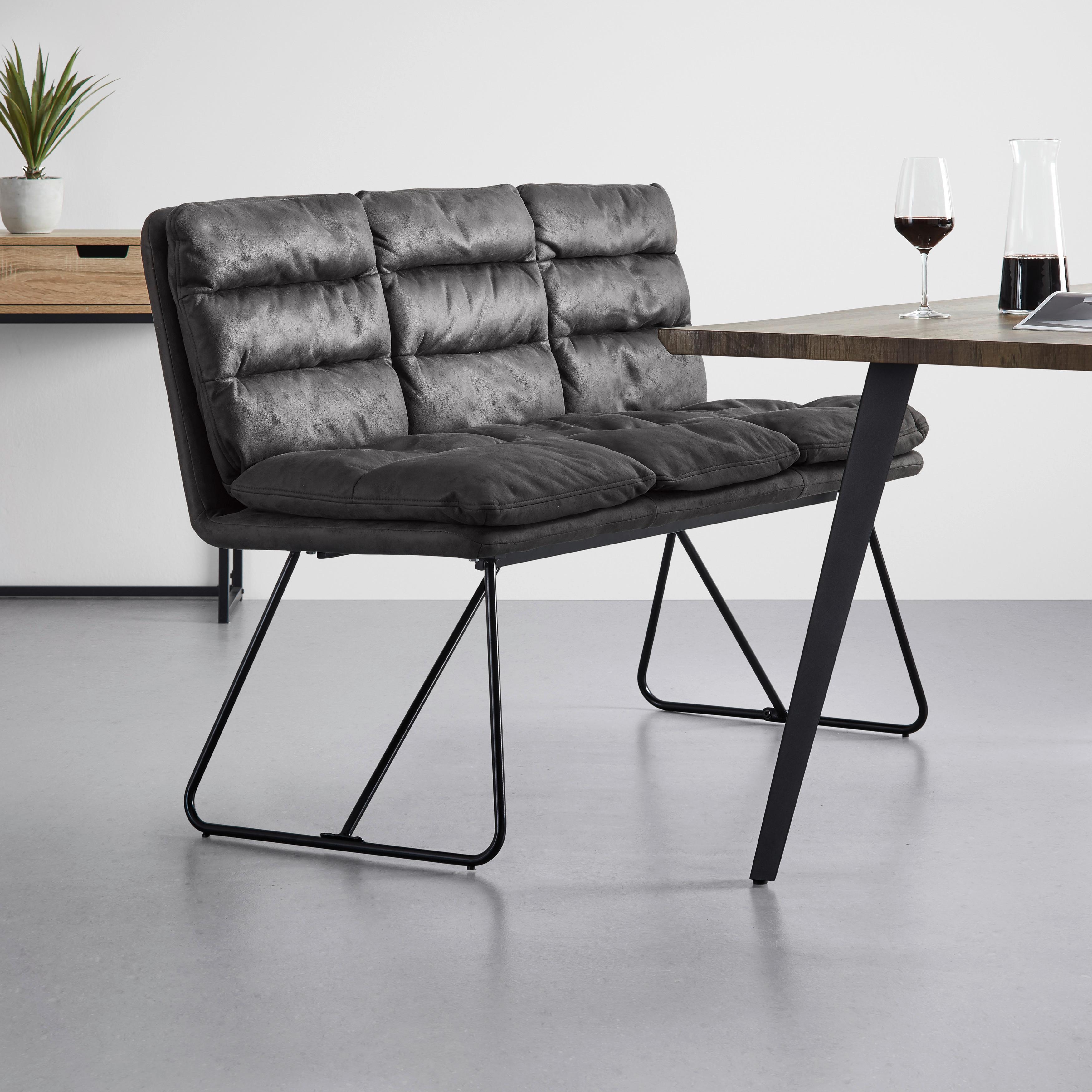 Čalouněná Lavice Kona Tmavě Šedá - černá/tmavě šedá, Moderní, kov/textil (140/89/65cm) - Bessagi Home