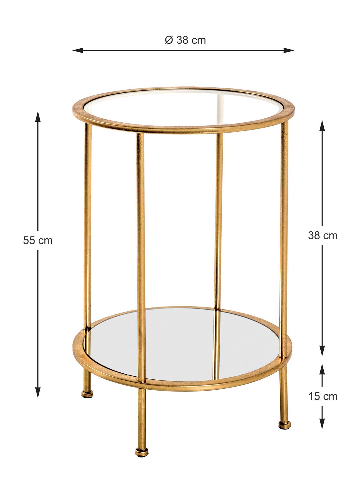 Odkládací stolek FARO 1 zlatá - barvy zlata, Basics, kov/sklo (38/38/55cm)
