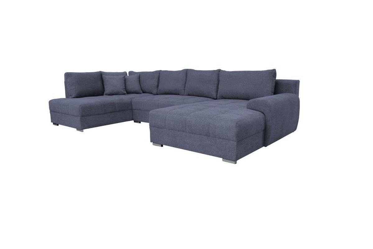 Rohová sedačka SENSO U, ľavá, tmavomodrá,úl.priestor a lôžko - tmavomodrá/chrómová, Modern, drevo/textil (197/346/183cm)