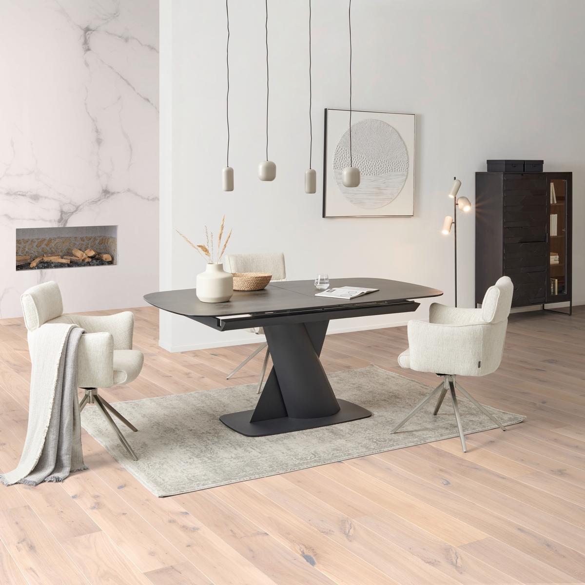 Armlehnstuhl Bathia Beige, Sitzfl. 360° drehbar - Edelstahlfarben/Beige, KONVENTIONELL, Textil/Metall (61/89/63cm) - Livetastic