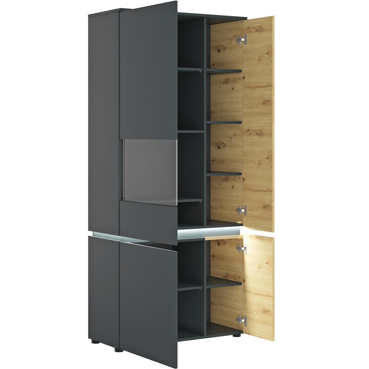 Vitrine Luci Grau Eiche Artisan/grau B: 90,4 Cm - Schwarz/Eiche Artisan, Trend, Glas/Holzwerkstoff (90,4/199/40cm) - MID.YOU