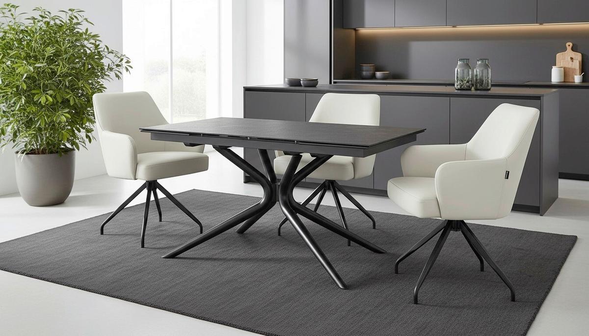 Esstisch ausziehbar Liana Grau/Schwarz L: 160-240 cm - Schwarz/Grau, MODERN, Glas/Keramik (160-240/90/76cm) - P & B