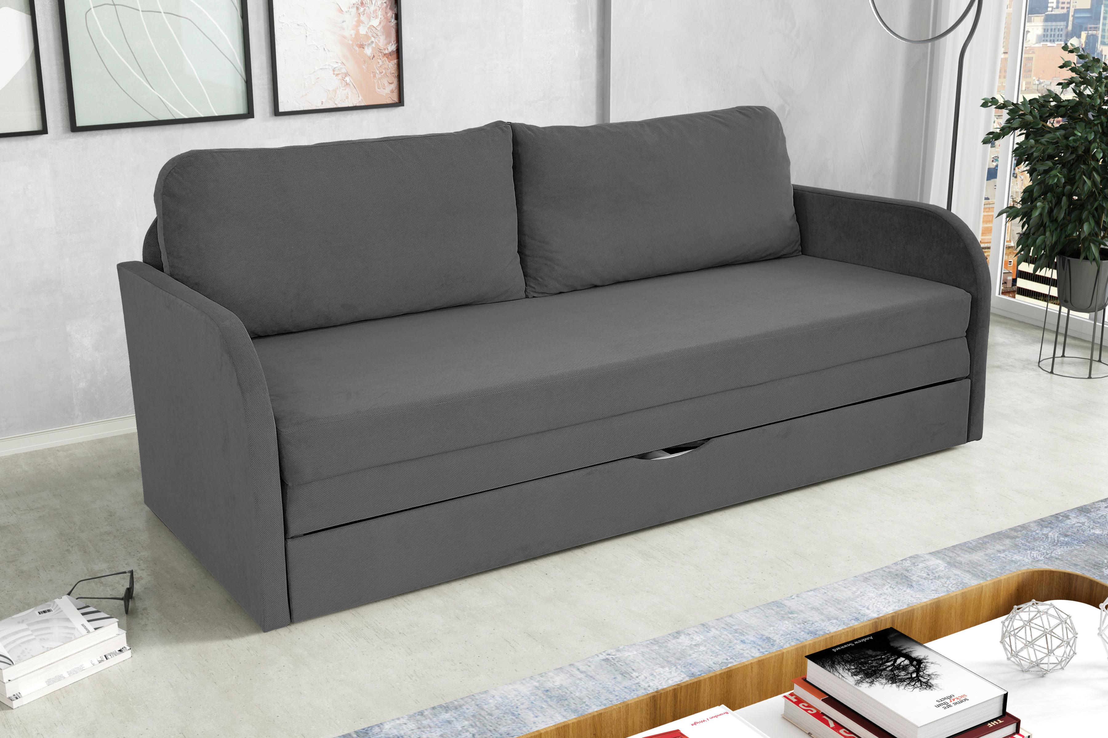 Schlafsofa Mit Bettkasten Milan Dunkelgrau B: 203 Cm - Dunkelgrau/Schwarz, Design, Textil (203/77/86cm) - MID.YOU