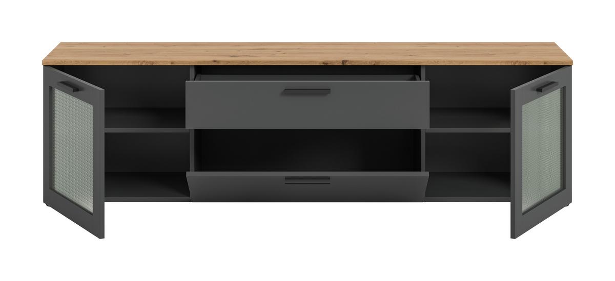 Lowboard Niklas Grau/eiche Dekor B: 185 Cm - Schwarz/Eiche Artisan, Design, Glas/Holzwerkstoff (185/52/40cm) - MID.YOU