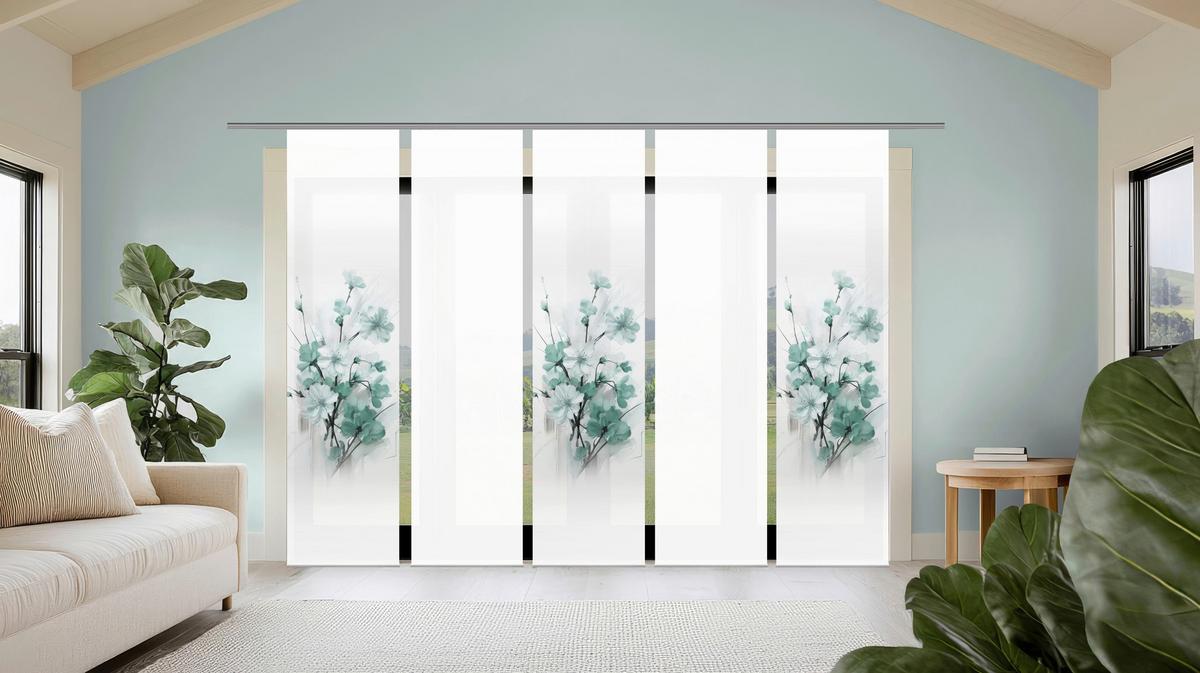 Flächenvorhang Lotus 5er Set - Weiß/Mintgrün, Natur, Textil (60/245cm)