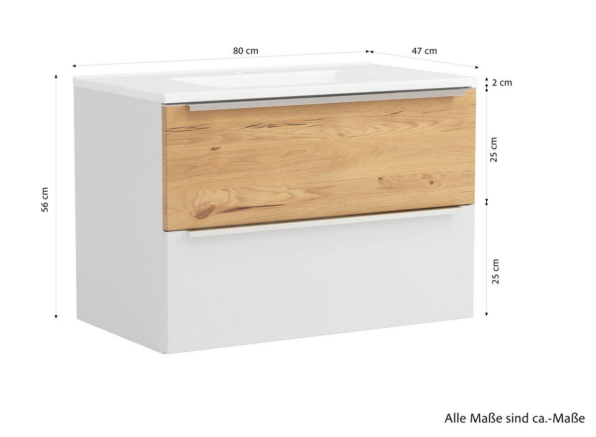 WASCHTISCHKOMBI Verona Weiß/Wildeiche B: 80cm - Wildeiche/Weiß, Trend, Holzwerkstoff/Stein (80/54/47cm) - Held