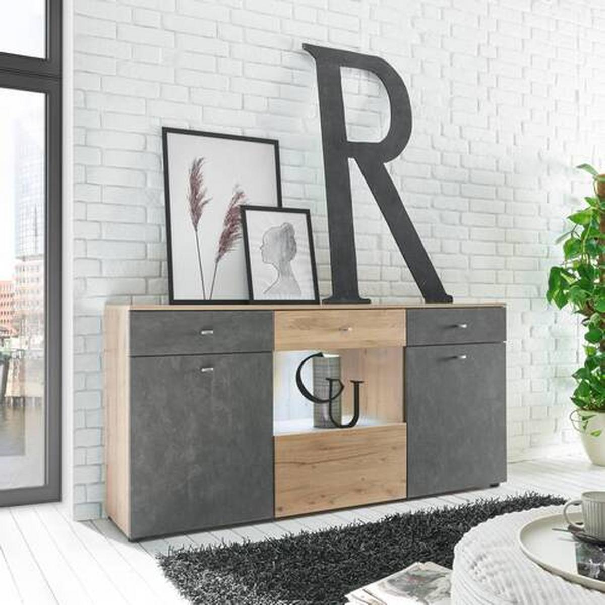 Komoda TREND - sivá/farba duba, Design, kompozitné drevo/plast (174/84/38cm) - MID.YOU