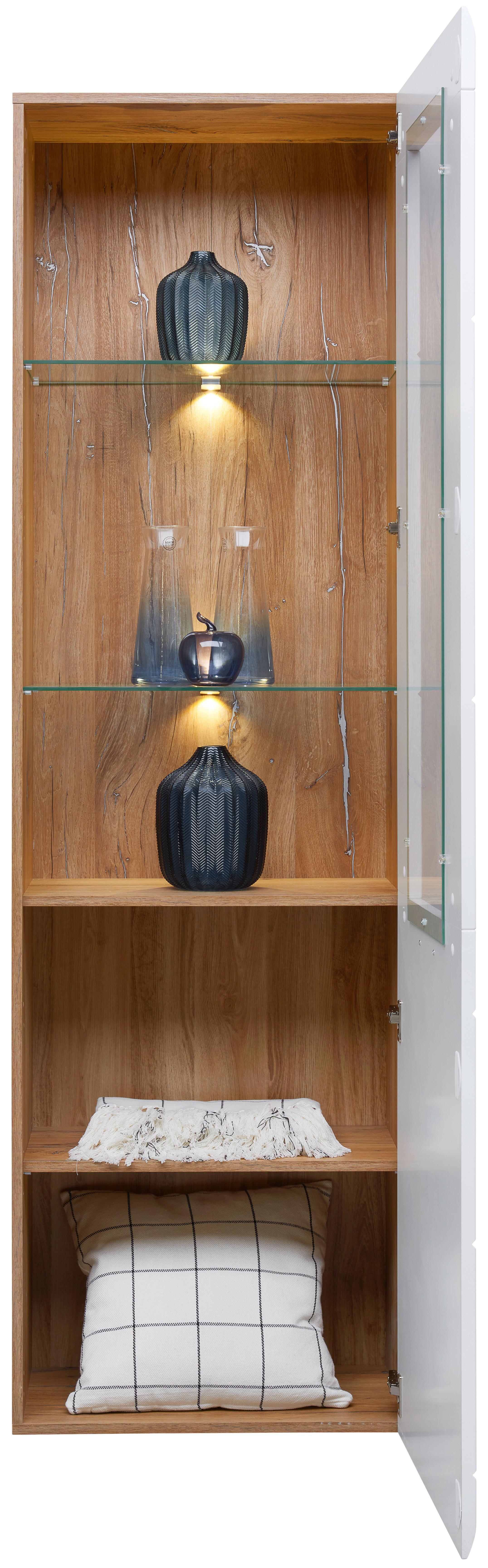 Vitrine Auris B: 60 Cm Eiche Dekor/weiß - Weiß, MODERN, Glas/Holzwerkstoff (60/204,2/37,1cm) - Luca Bessoni