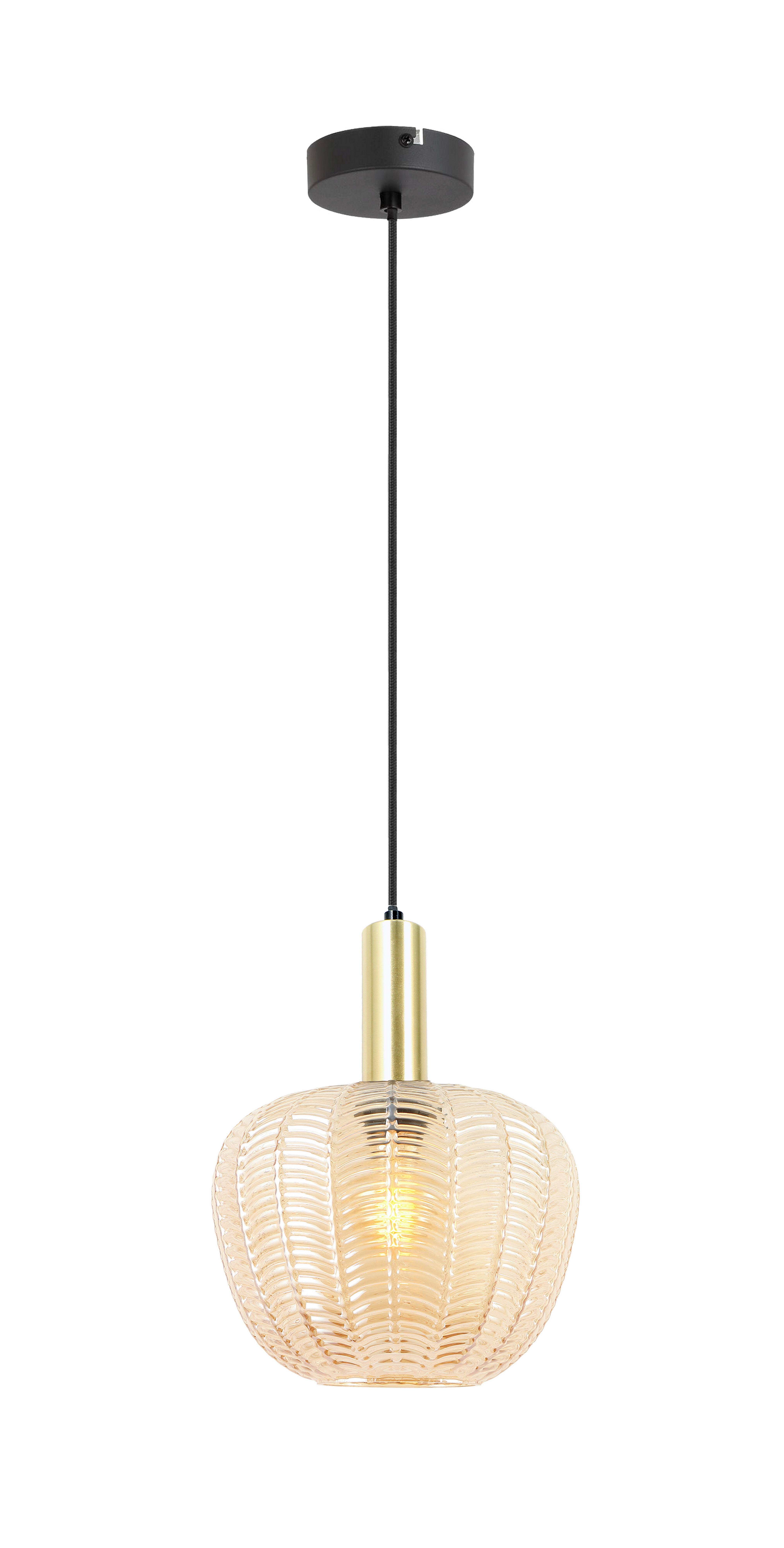 ZÁVĚSNÉ SVÍTIDLO EMO - jantarové barvy/černá, Moderní, kov/sklo (23/120cm) - Mömax