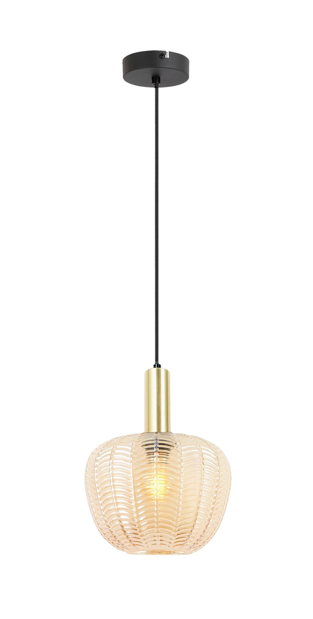 ZÁVĚSNÉ SVÍTIDLO EMO - jantarové barvy/černá, Moderní, kov/sklo (23/120cm) - Mömax