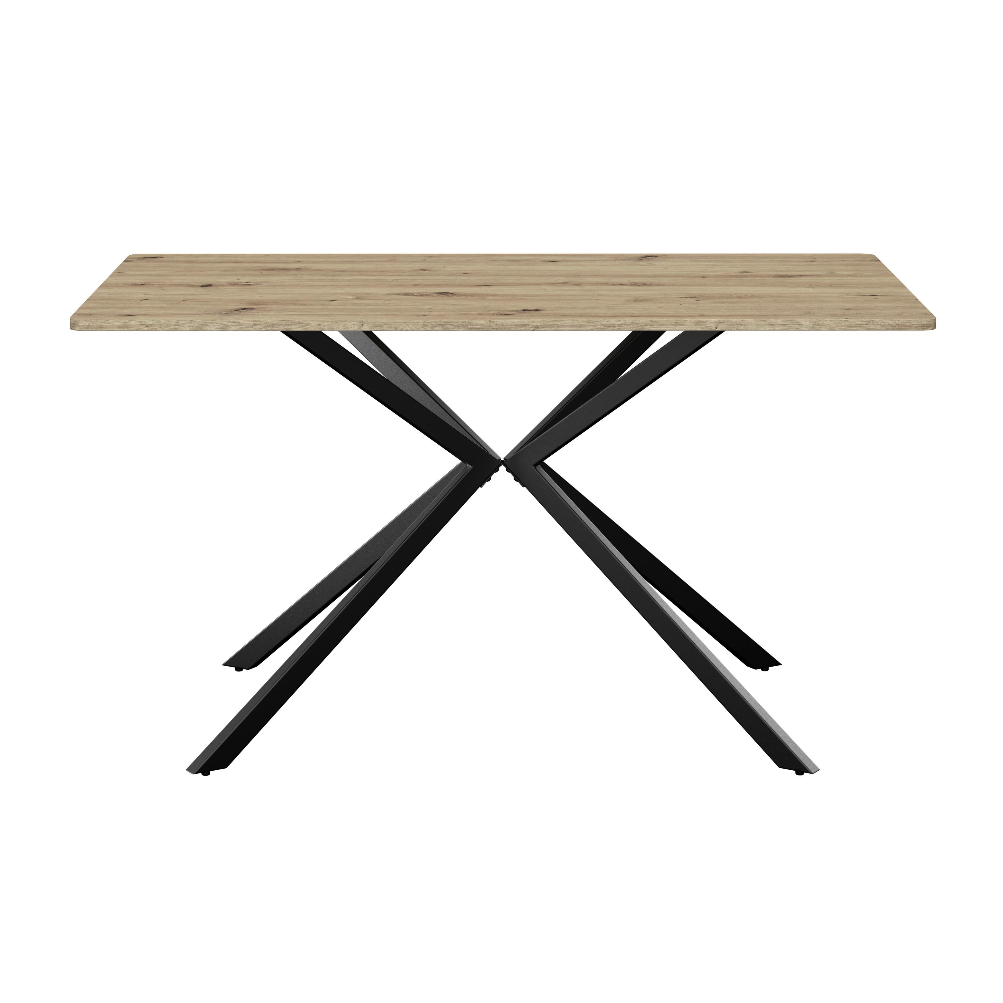 Esstisch Nils 140 Eiche Artisan Dekor, B: 140cm - Eichefarben/Schwarz, Trend, Holzwerkstoff/Metall (140/80/76cm)