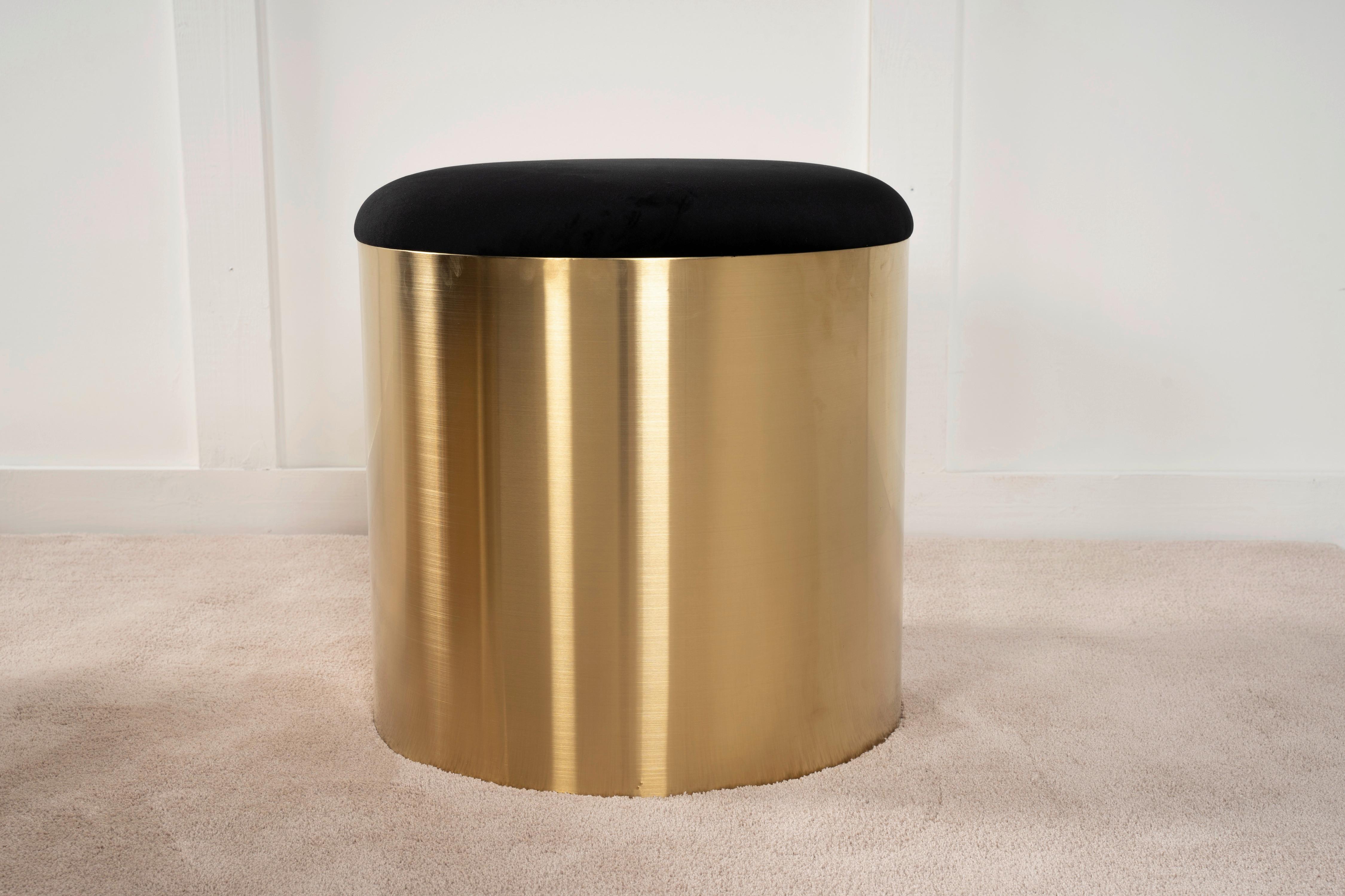 Hocker Puff - Goldfarben/Schwarz, Design, Textil/Metall (45/46/45cm) - Livetastic