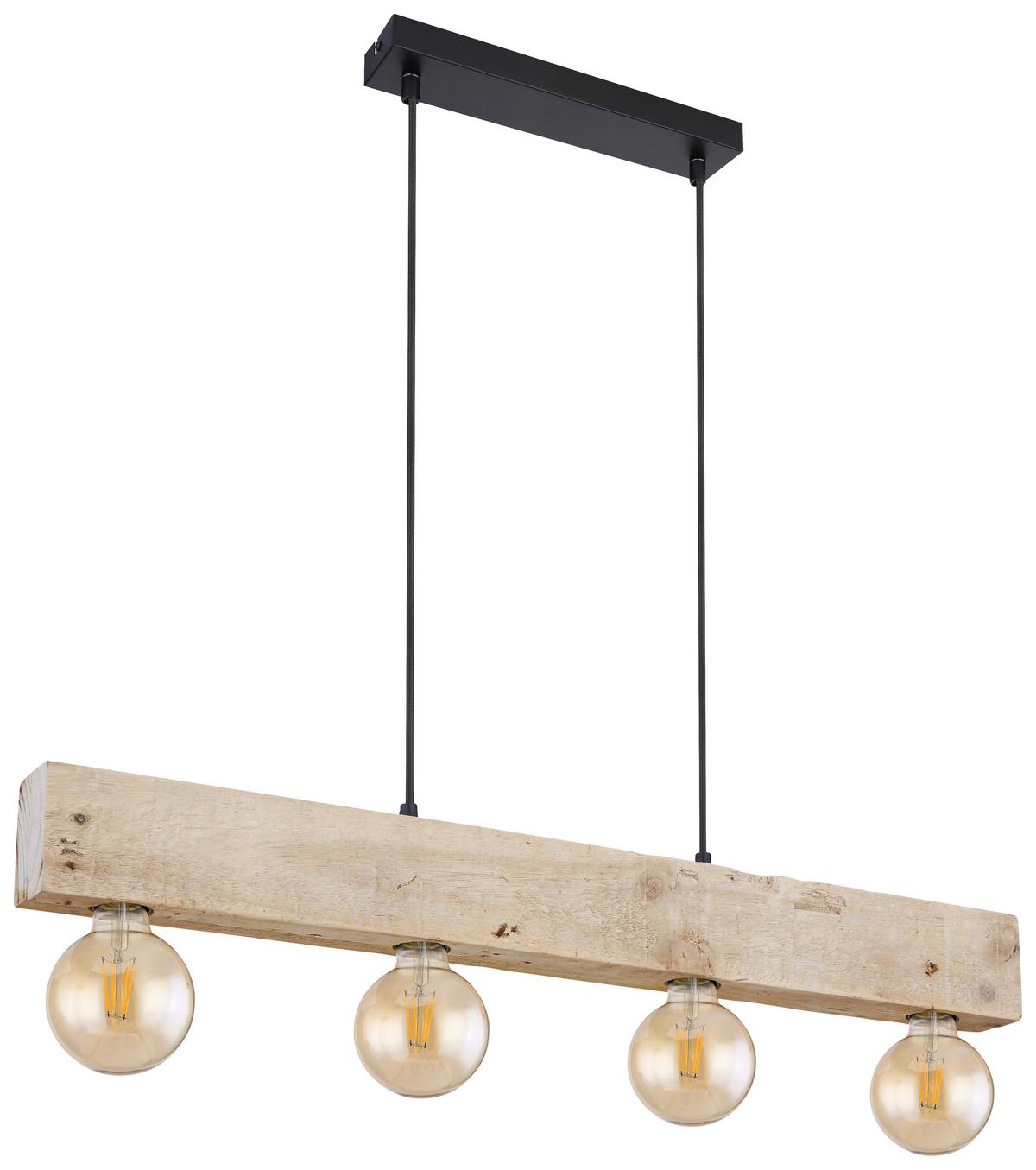 Hängeleuchte Adalie H: 120 Cm 4-Flammig - Dunkelbraun/Schwarz, Natur, Holz/Textil (80/6/120cm) - Globo
