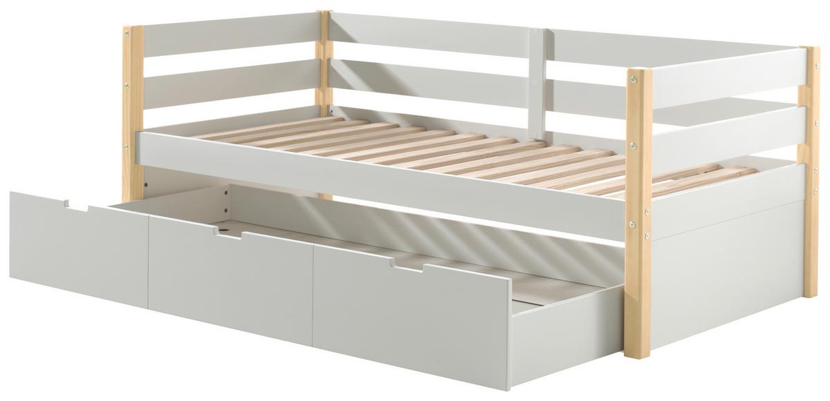 Ausziehbett Kiefer +lattenrost 90x200 cm Margrit Weiß/Natur - Weiß/Kieferfarben, MODERN, Holz/Holzwerkstoff (90/200cm) - MID.YOU