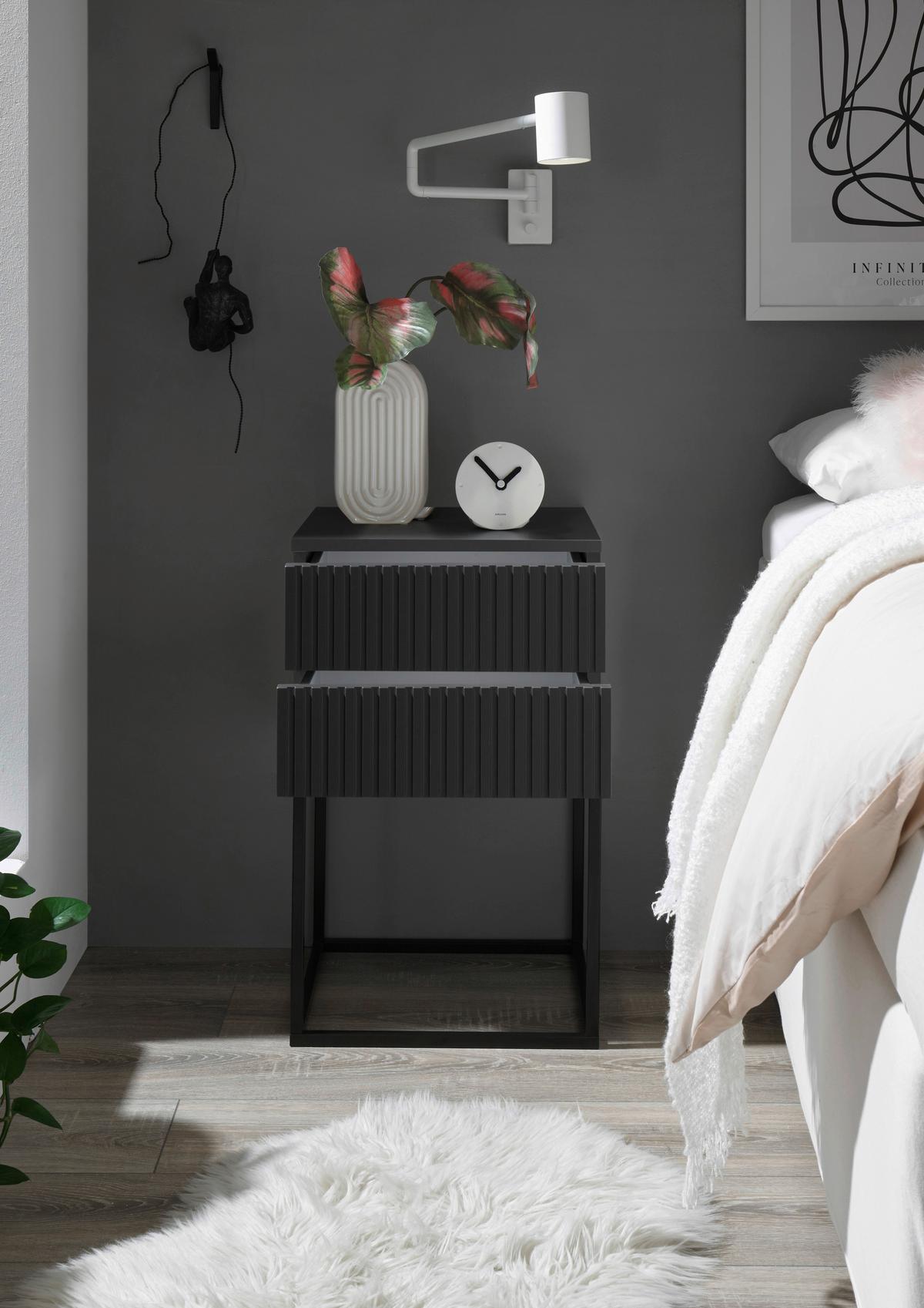 Noční stolek MARLE grafitovy - černá/barvy grafitu, Moderní, kov/kompozitní dřevo (40/65/38,5cm) - Hom`in