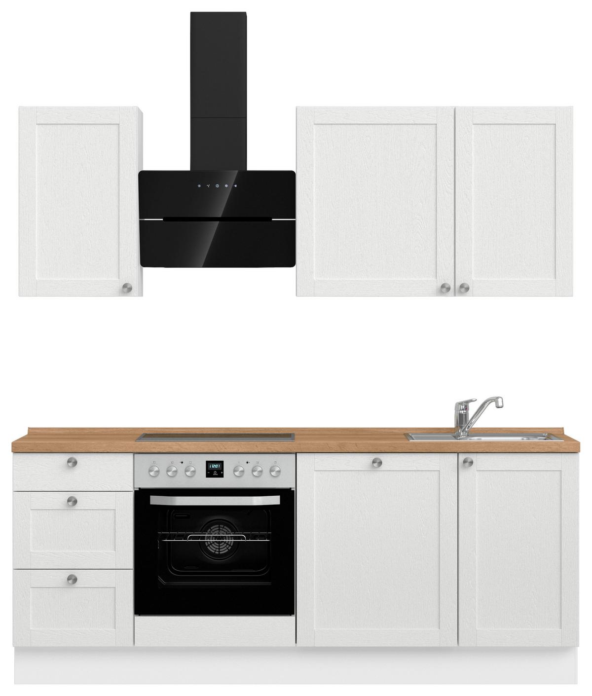 Kuchynská linka 210 cm, biela /dub Sierra - biela/farba ušľachtilej ocele, Romantik / Landhaus, kov/kompozitné drevo (210cm) - Nobilia