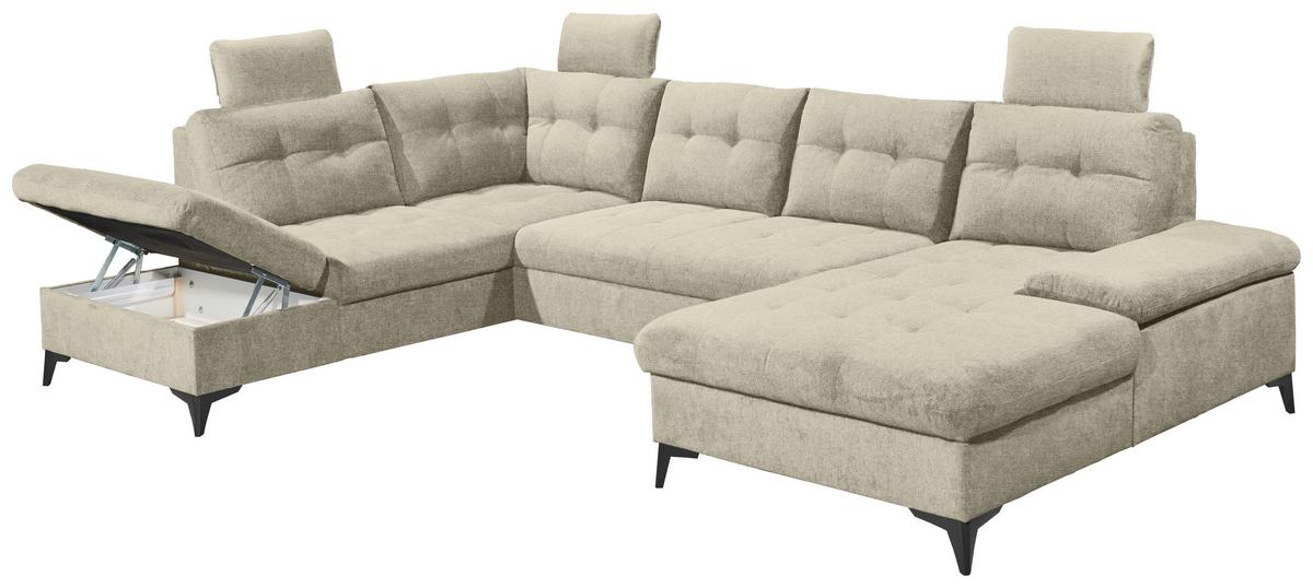 Sedacia súprava DURBAN U, ľavá, béžová - čierna/béžová, Konventionell, textil/plast (218/324/170cm) - MID.YOU