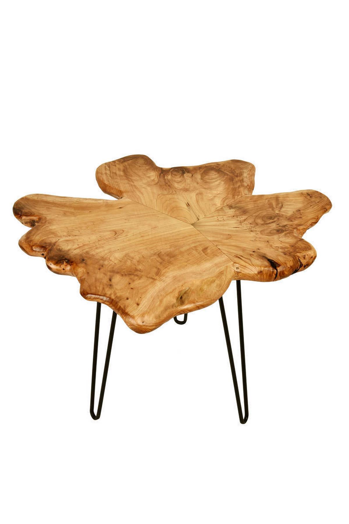 Beistelltisch Woody Hellbraun/schwarz - Hellbraun/Schwarz, Basics, Holz/Metall (50/60/52cm) - Kayoom