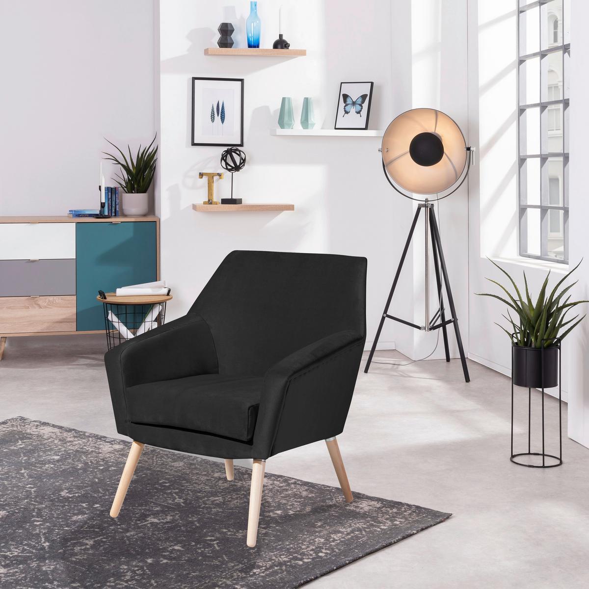 Polstersessel Mit Armlehnen Alegro Samt Schwarz - Buchefarben/Schwarz, Design, Textil (67/81/71cm) - Max Winzer