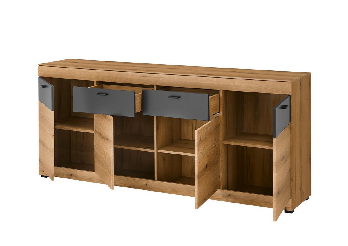 Sideboard Soleto Graphit-/Eichefarben B: 200cm - Eichefarben/Schwarz, Design, Holzwerkstoff (200/87/42cm) - MID.YOU