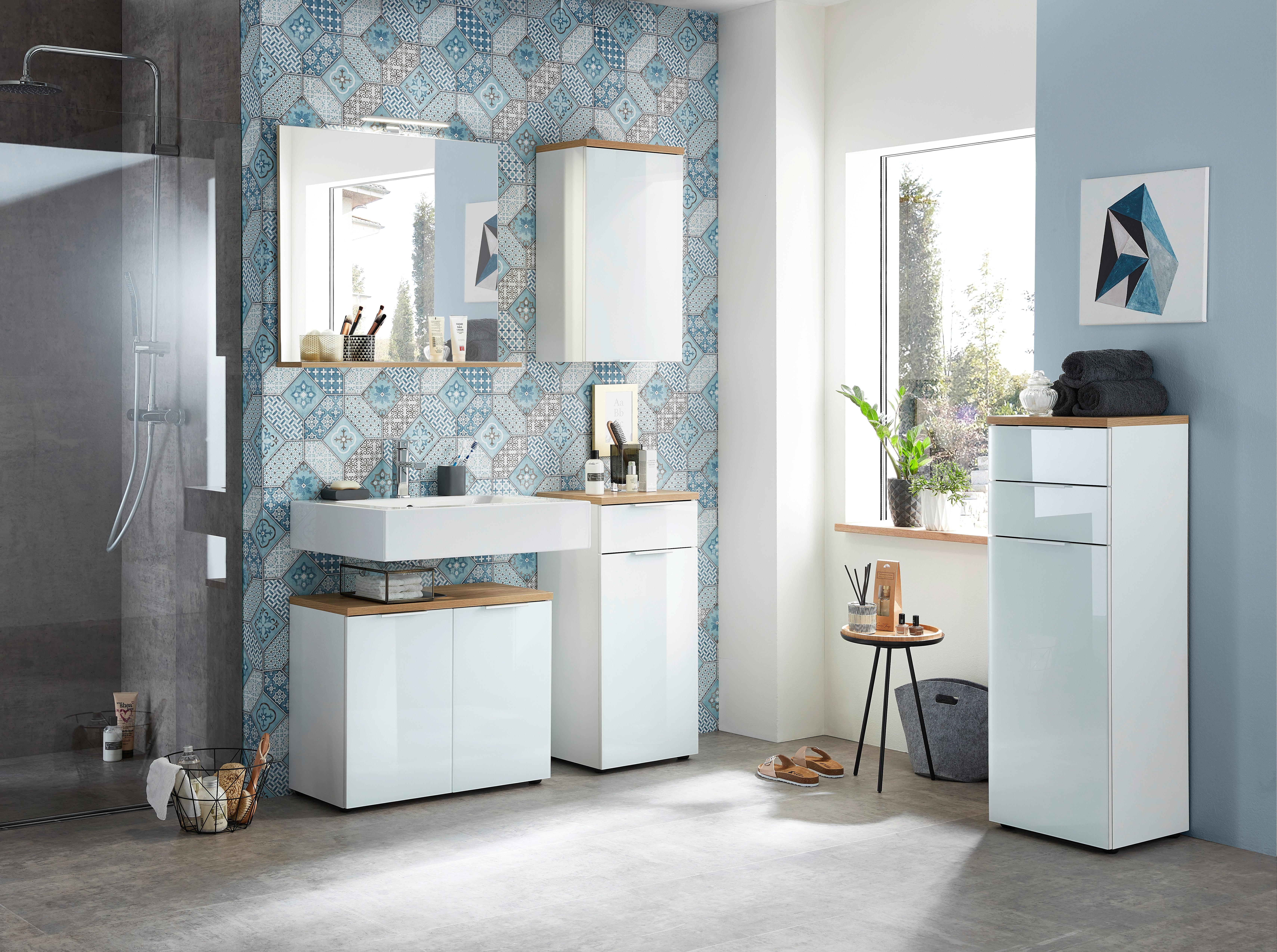 Hängeschrank Gw-Pescara B: 39cm Weiß - Eichefarben/Weiß, Design, Glas/Holzwerkstoff (39/66/27cm) - Germania