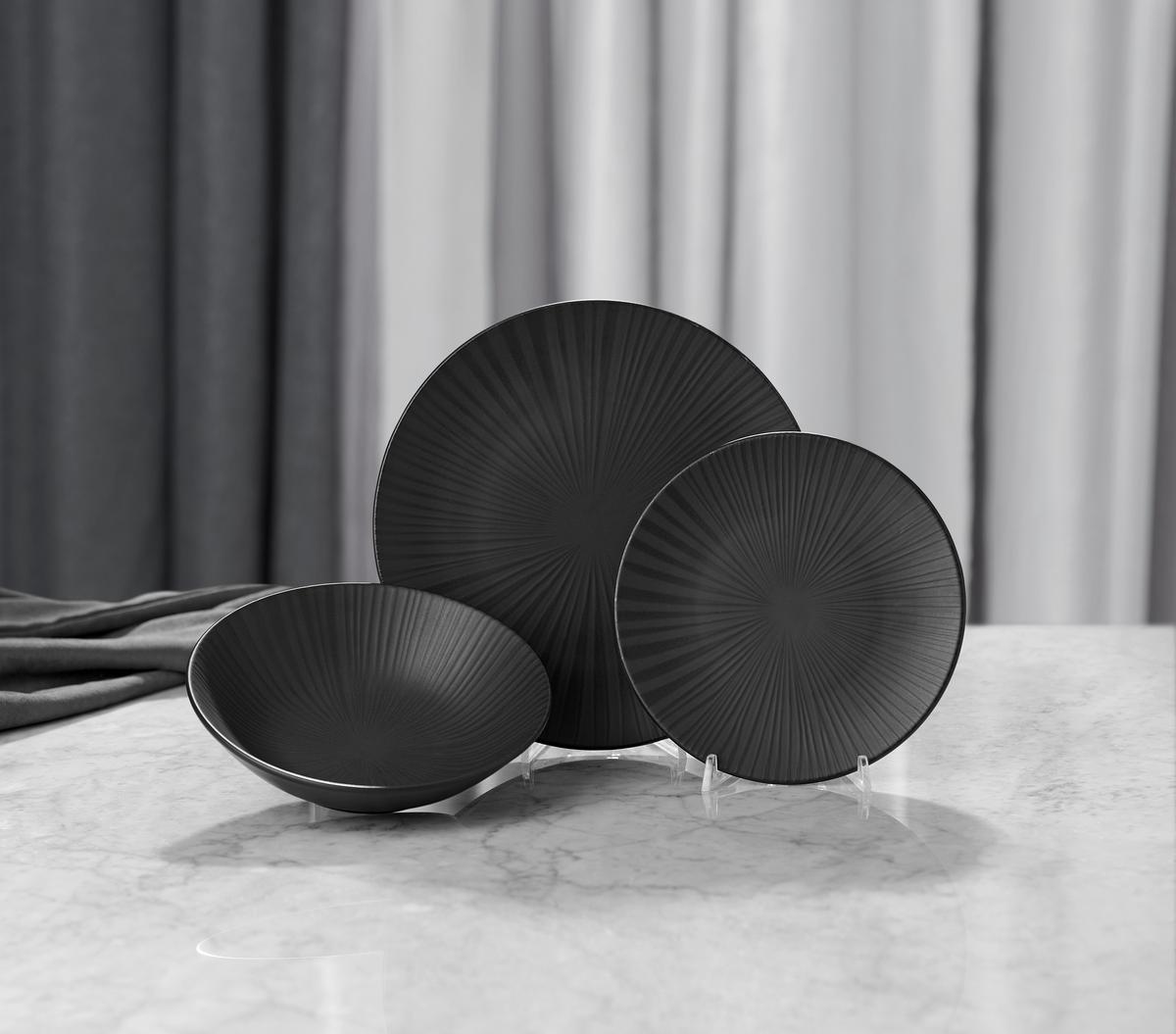 Jedálenský servis Black, 12-dielny - čierna, Modern, keramika - Premium Living