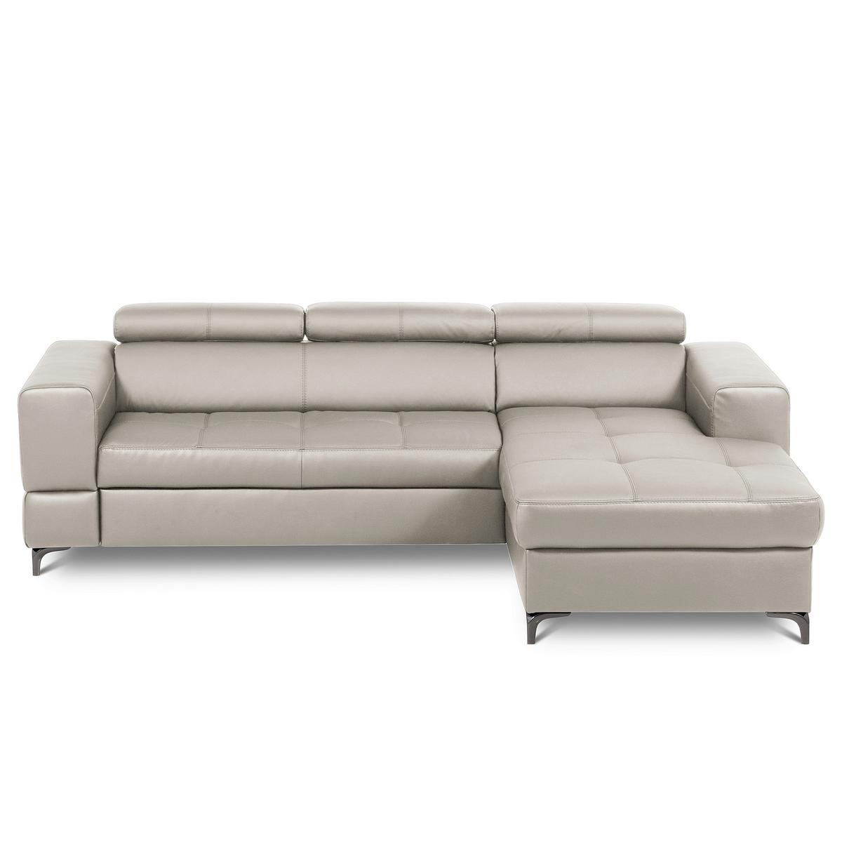 Ecksofa Torino Teilleder Platinfarben 247x173 - Platinfarben/Schwarz, Design, Leder/Textil (247/173cm) - Livetastic