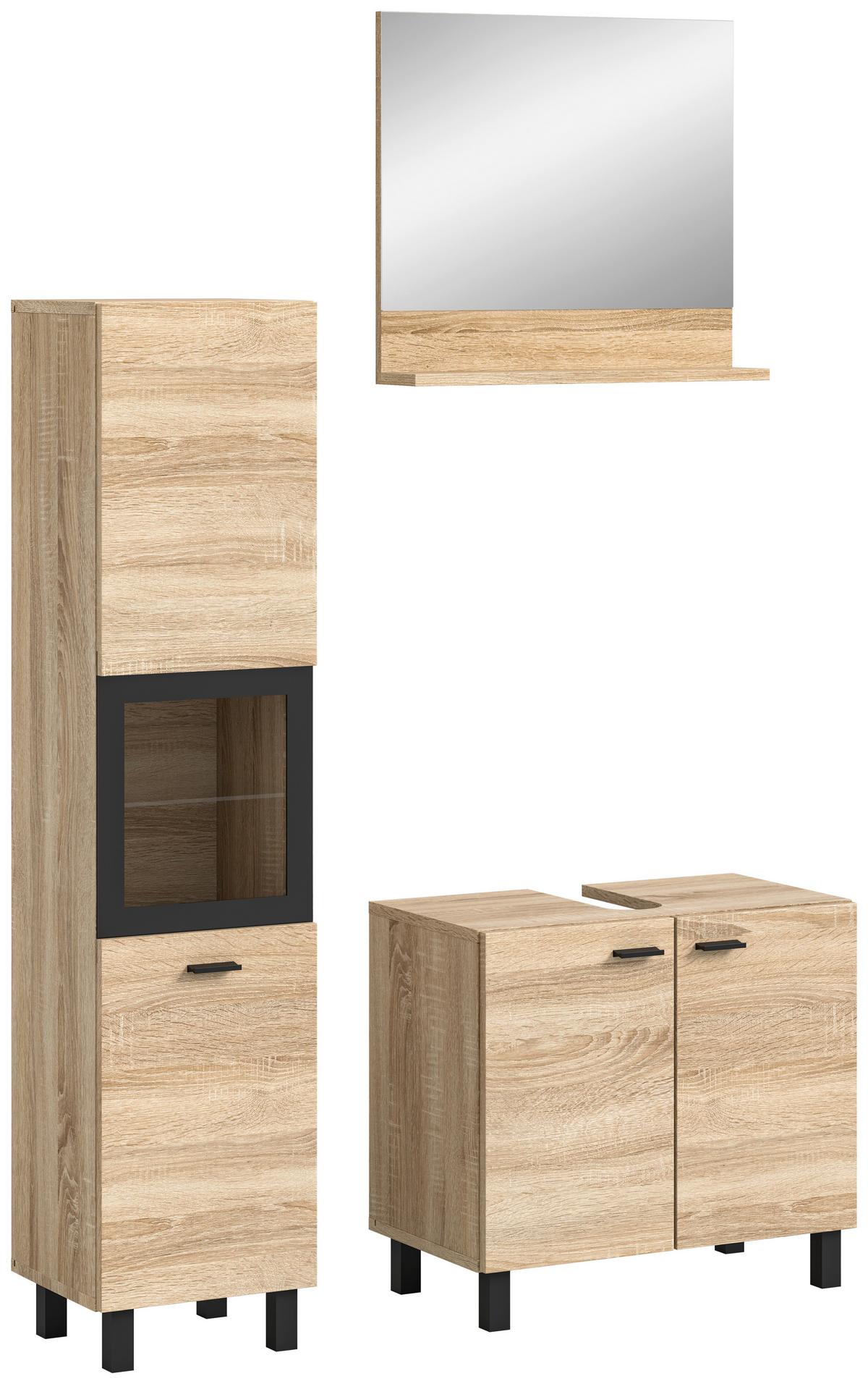 Badezimmer Boston Sonoma Eiche Dekor - Schwarz/Sonoma Eiche, MODERN, Glas/Holzwerkstoff (87cm) - MID.YOU